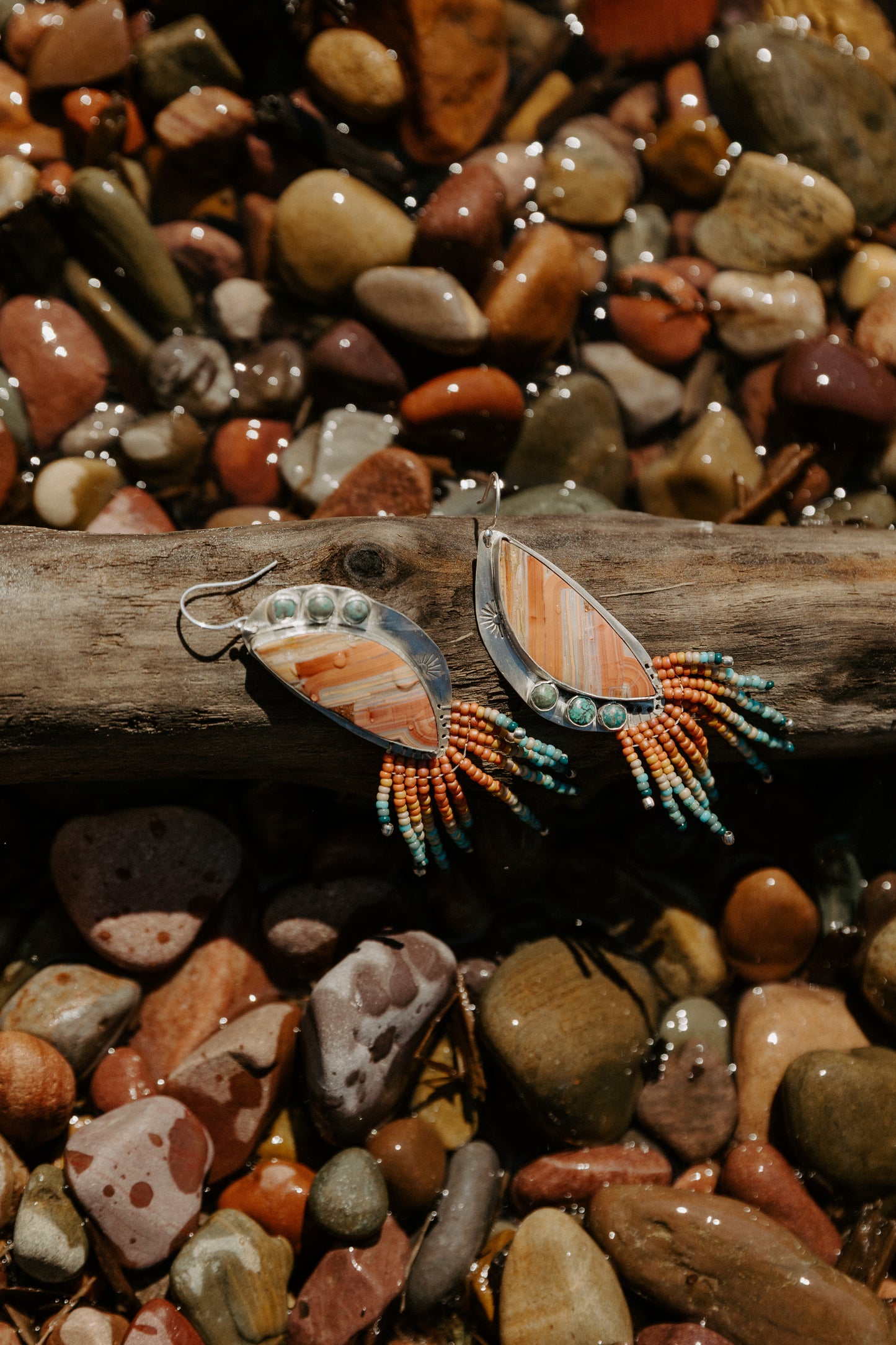 Desert Wildflower | Crazy Lace Agate + Tibetan Turquoise + Sterling Silver Earrings