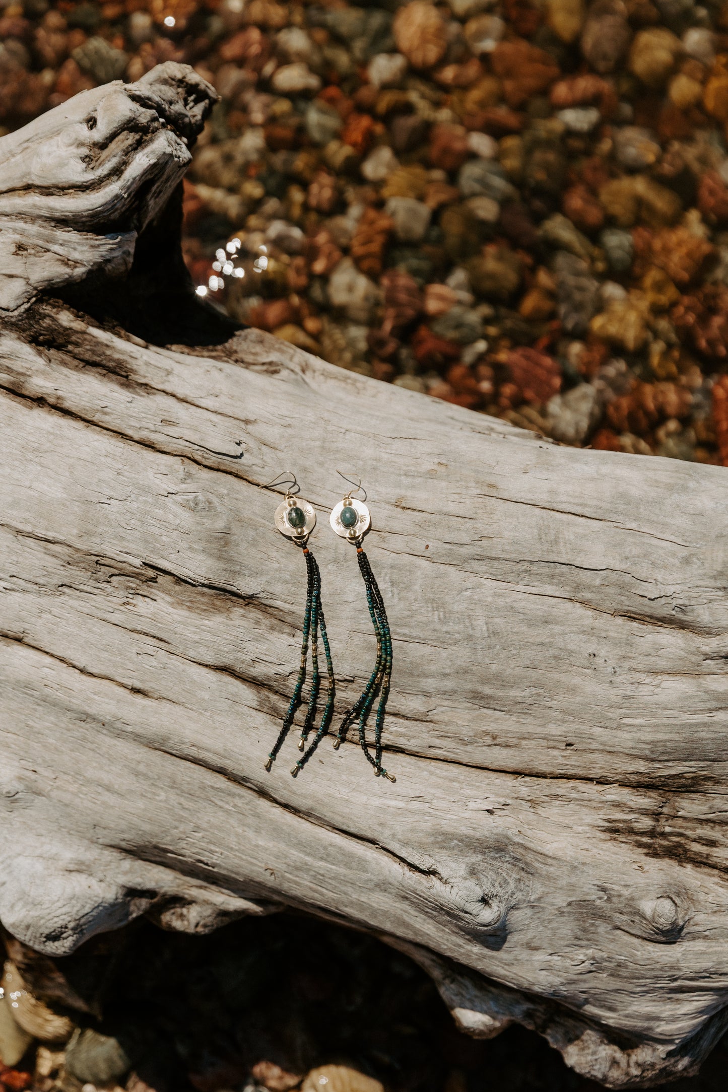 Moss Agate Gold Coin Fringe Earrings | Sterling Silver + Jasper