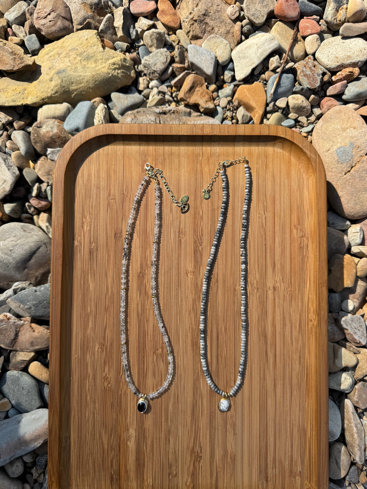 Silver River | Silver Lace Agate Beads + Dendritic Opal Pendant Necklace