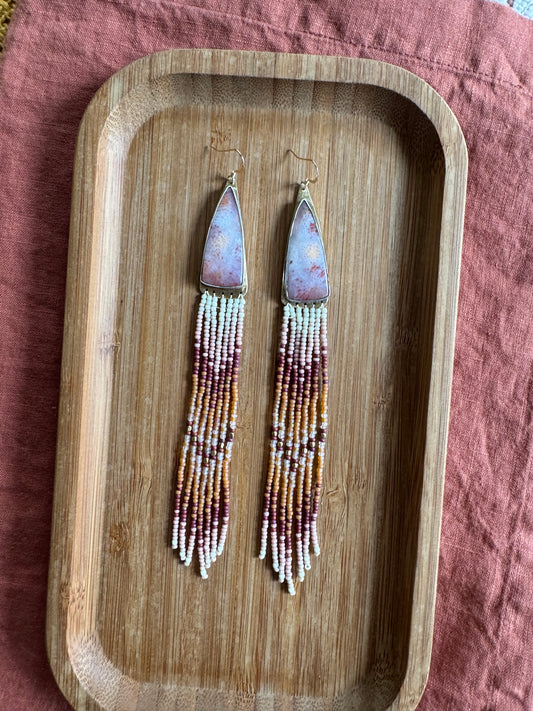 Sunset Coral Fringe Earrings | Fossilized Coral + Warm Desert Tones