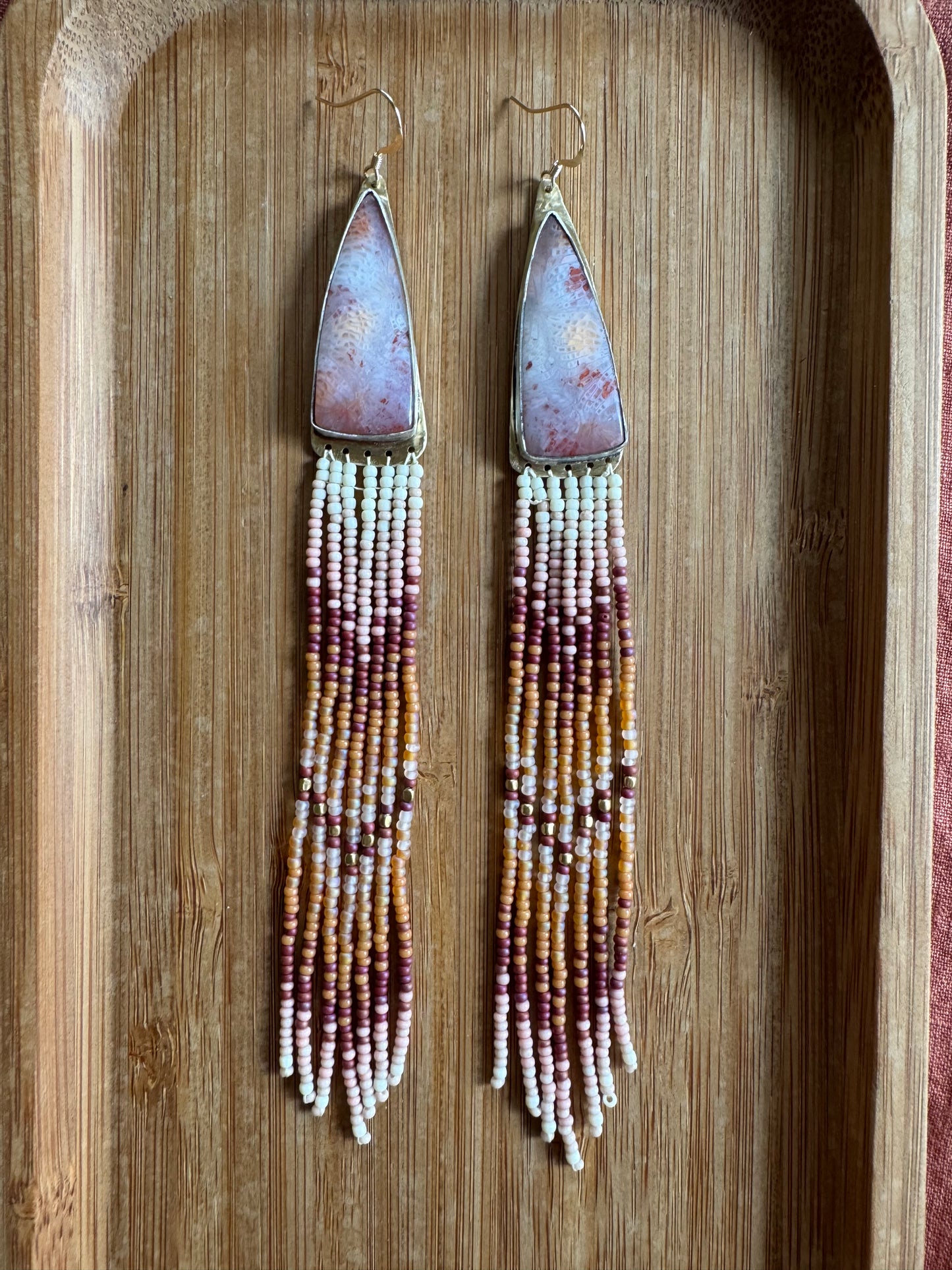 Sunset Coral Fringe Earrings | Fossilized Coral + Warm Desert Tones