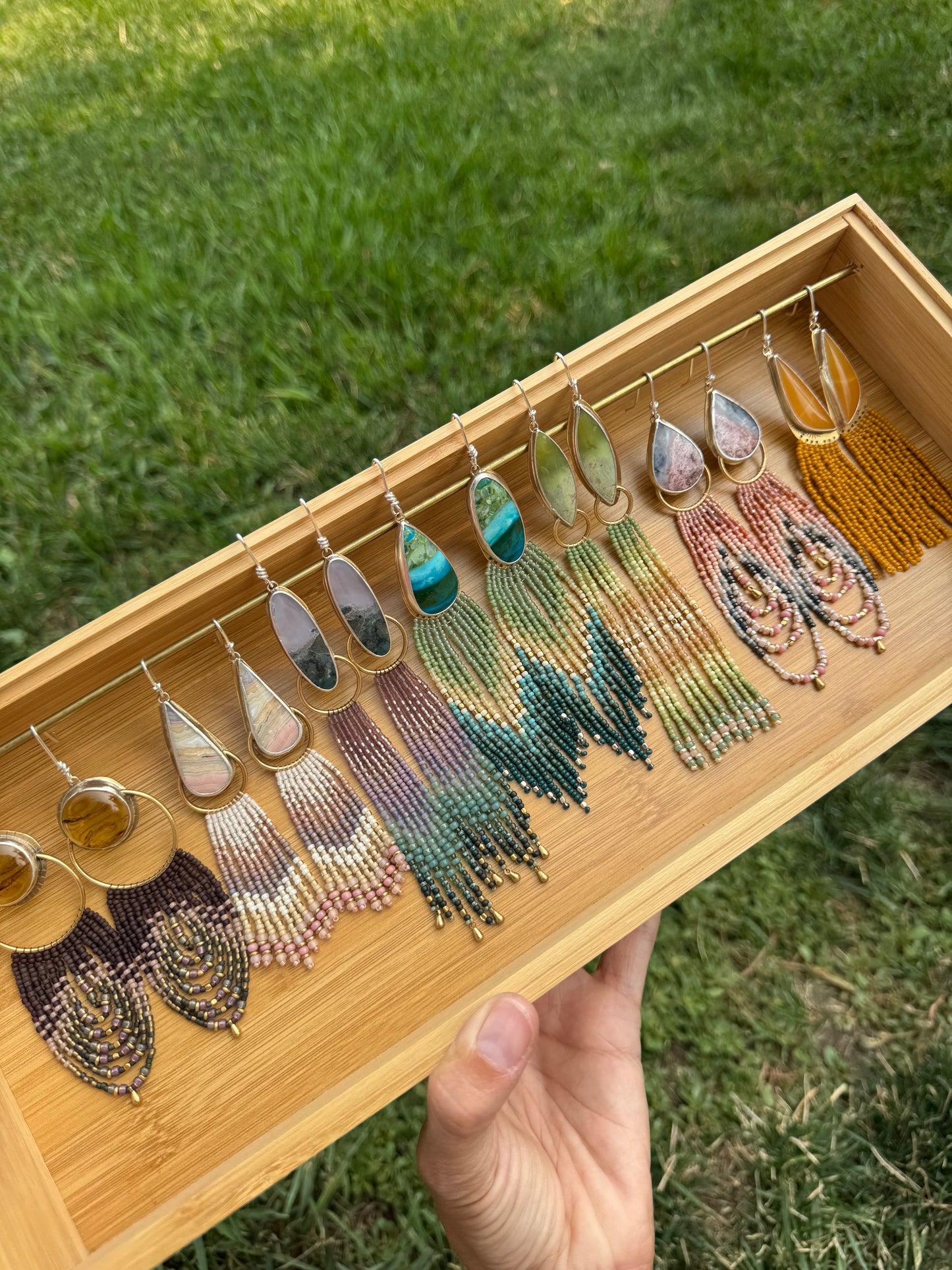 Turquoise Tide Teardrop Earrings | Blue Opalized Gemstones + Teal Beaded Fringe