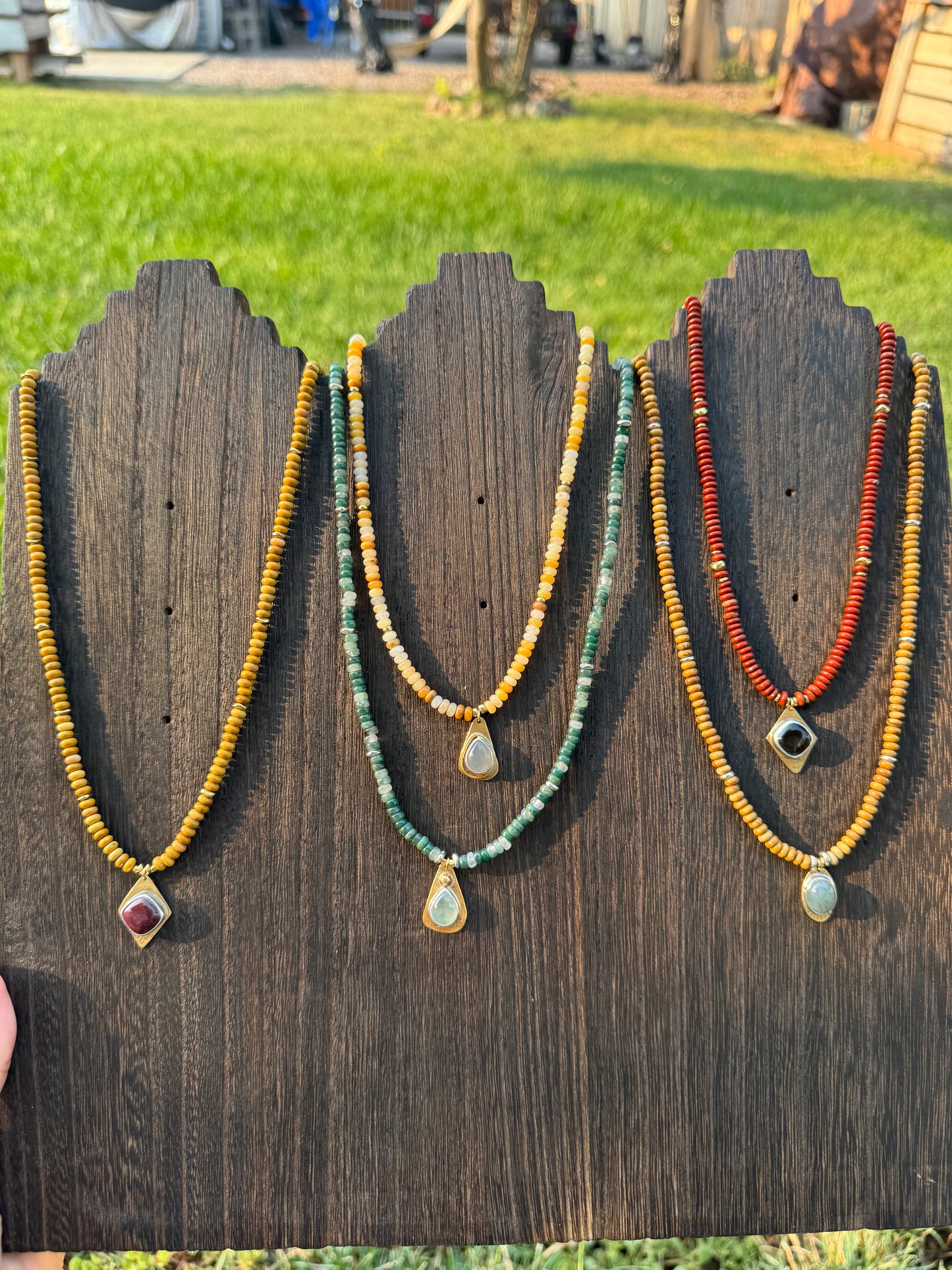 Ember Beaded Necklace | Smoky Quartz Gemstone + Red Jasper Gemstone Beads