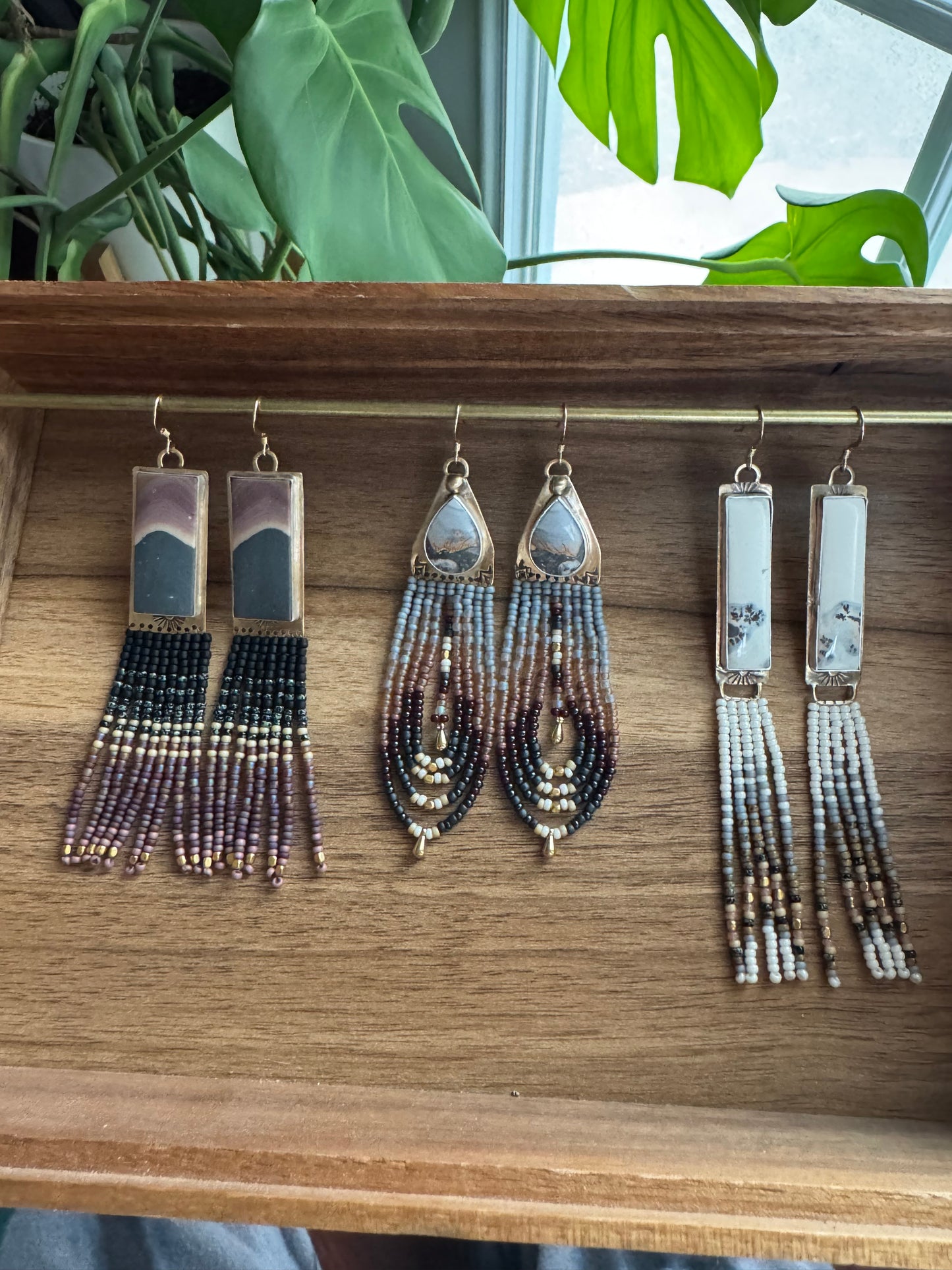 High Plains Fringe Earrings | Jasper + Cream Beaded Dangles