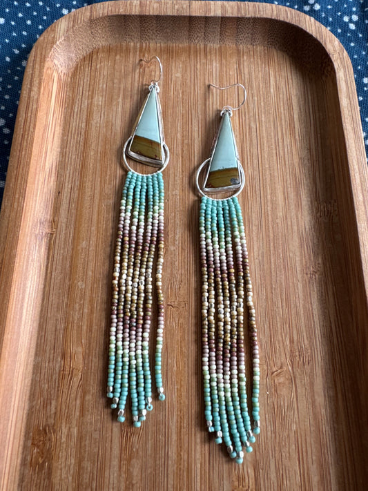 Turquoise Waterfall Fringe Earrings | Sterling Silver + Hand-Beaded Dangles
