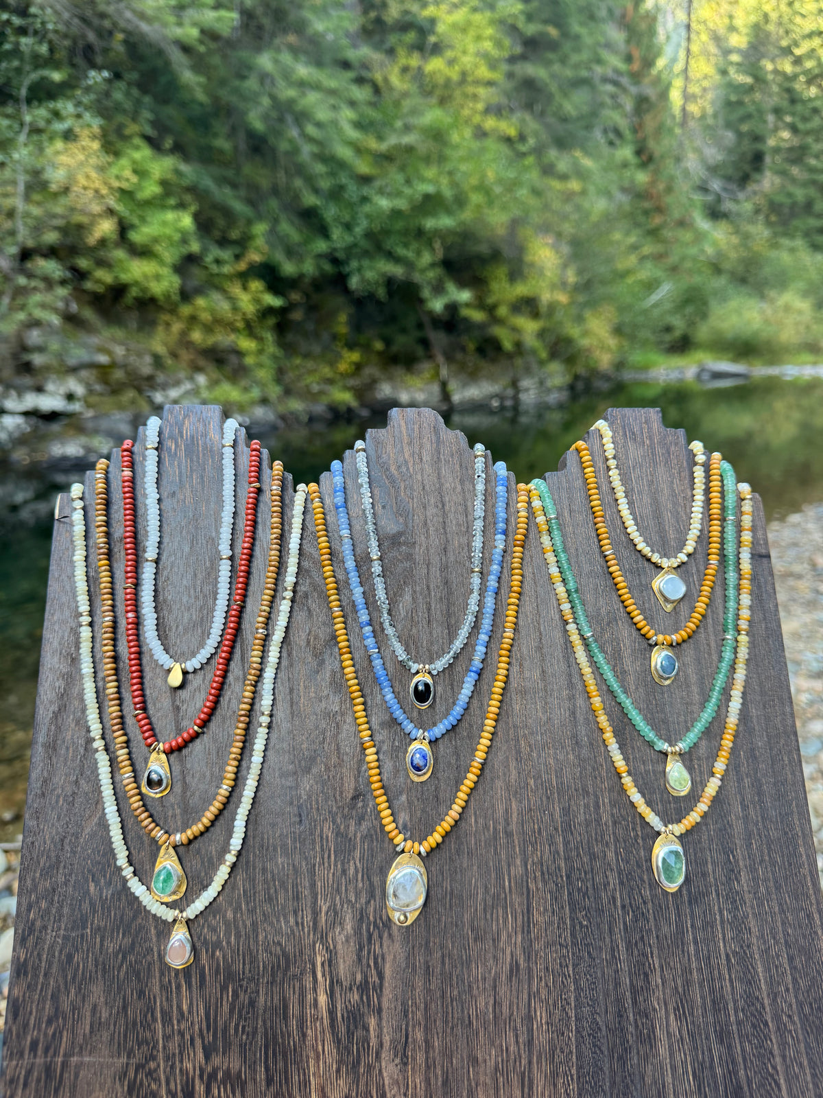 Desert Moon | Mother of Pearl Beads + Peach Moonstone Pendant Necklace