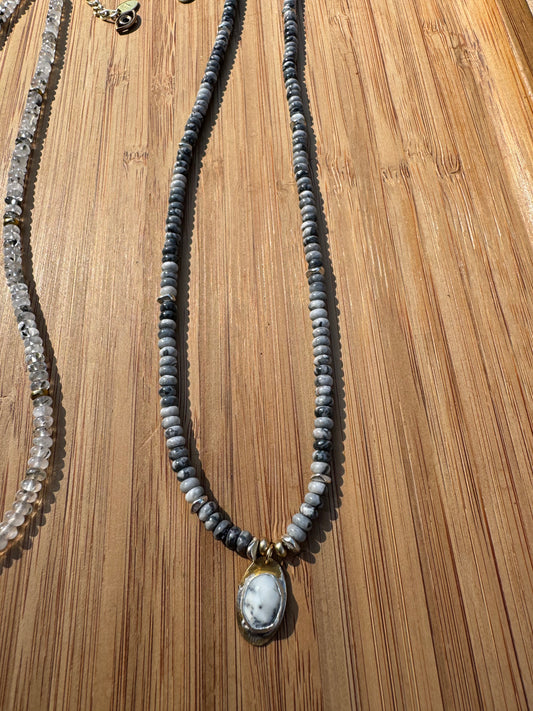 Silver River | Silver Lace Agate Beads + Dendritic Opal Pendant Necklace