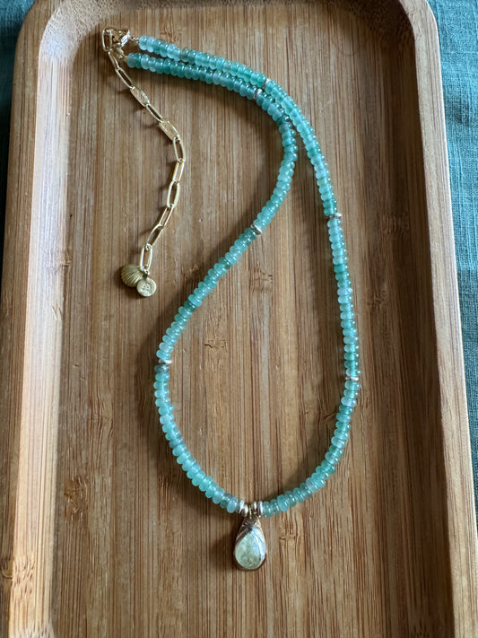 Sage Light | Green Aventurine Beads + Prehnite Pendant Necklace