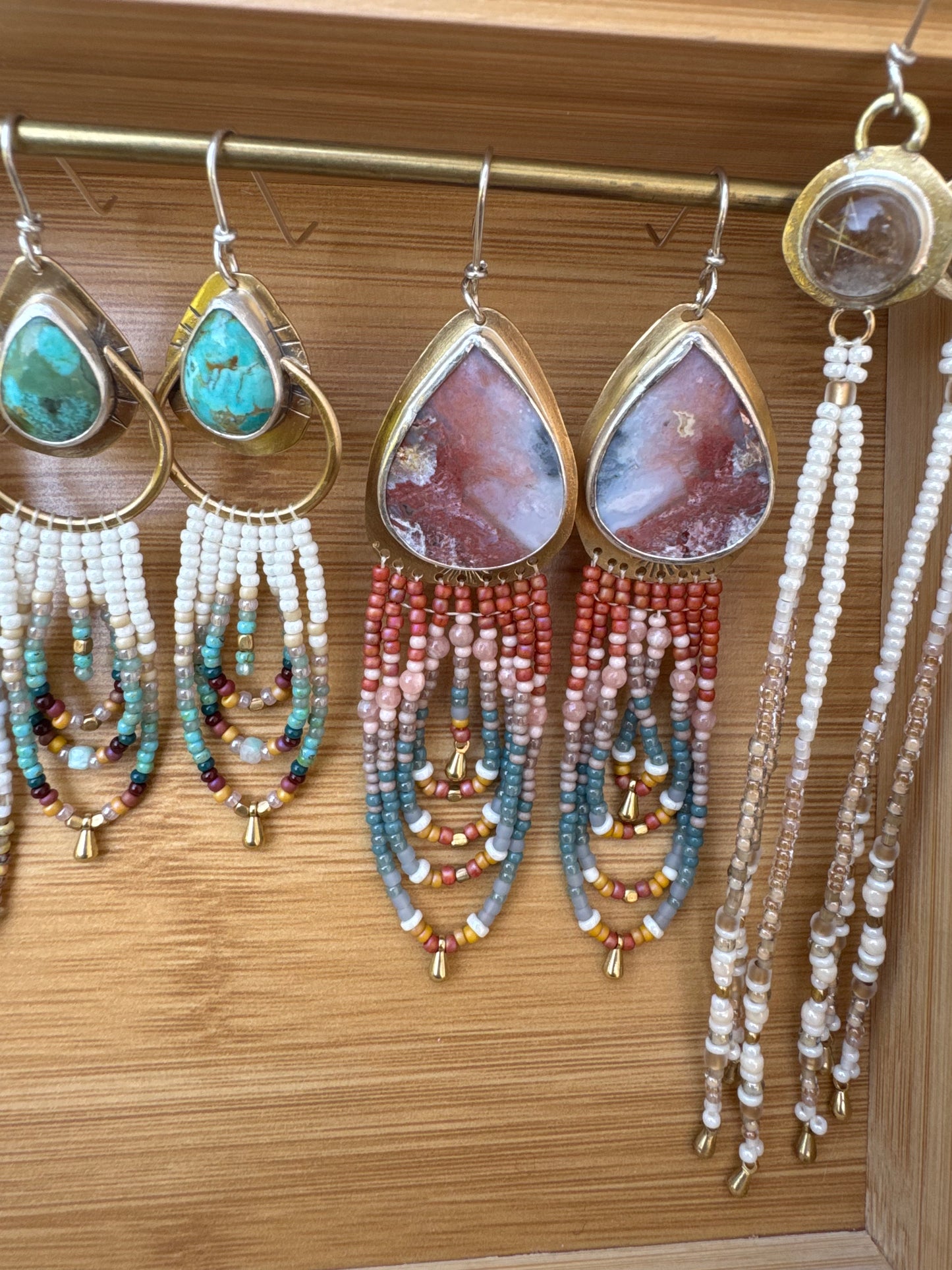 Rosewood Canyon Teardrop Earrings | Scenic Opalized Gemstones + Turquoise Beaded Fringe