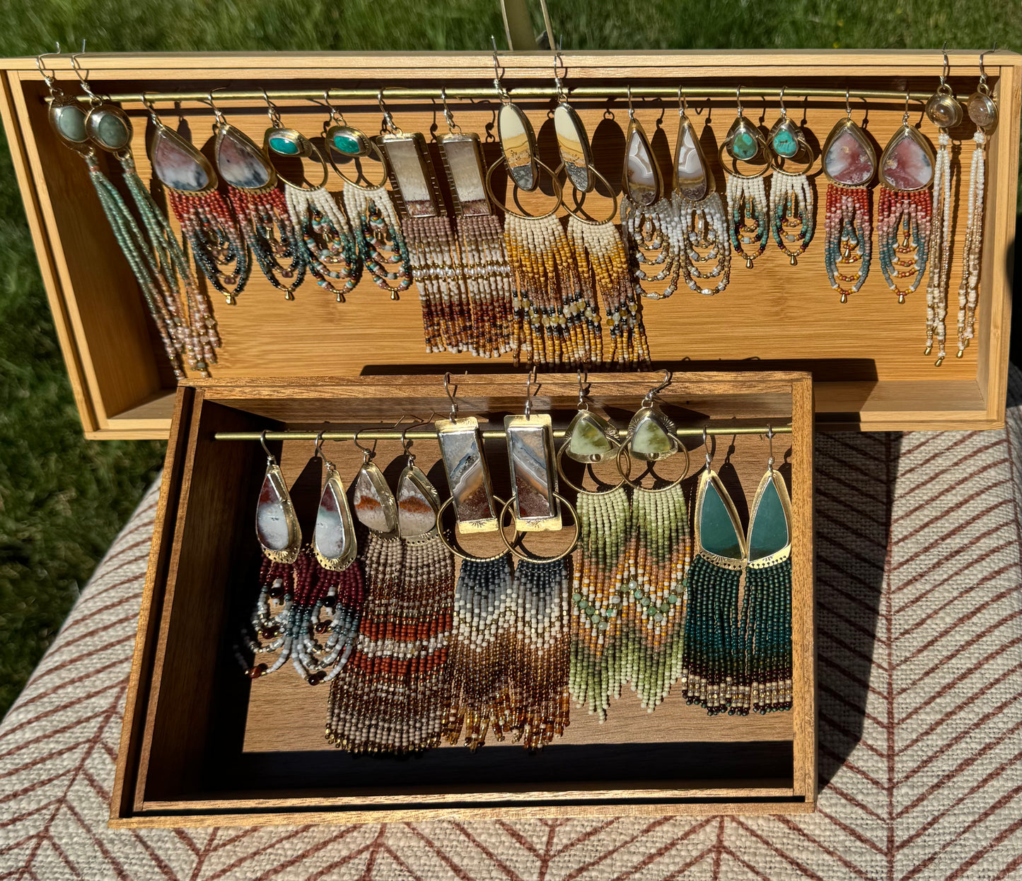 Sage Trail Fringe Earrings | Turquoise + Sage Beaded Dangles