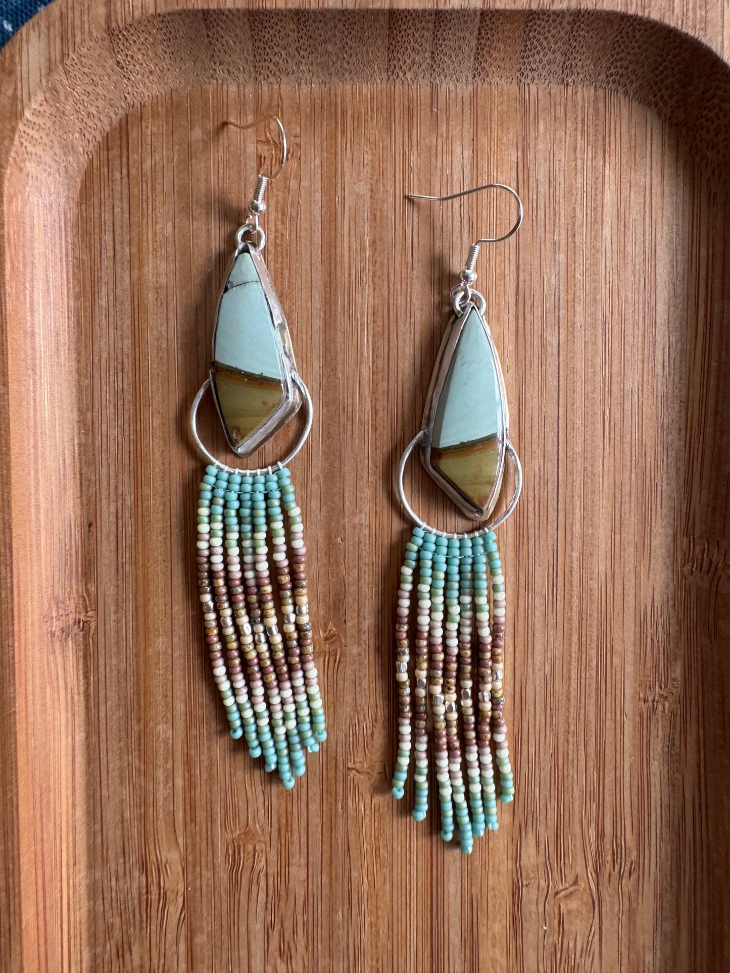 River Bend Loop Earrings | Sterling Silver + Turquoise Beadwork