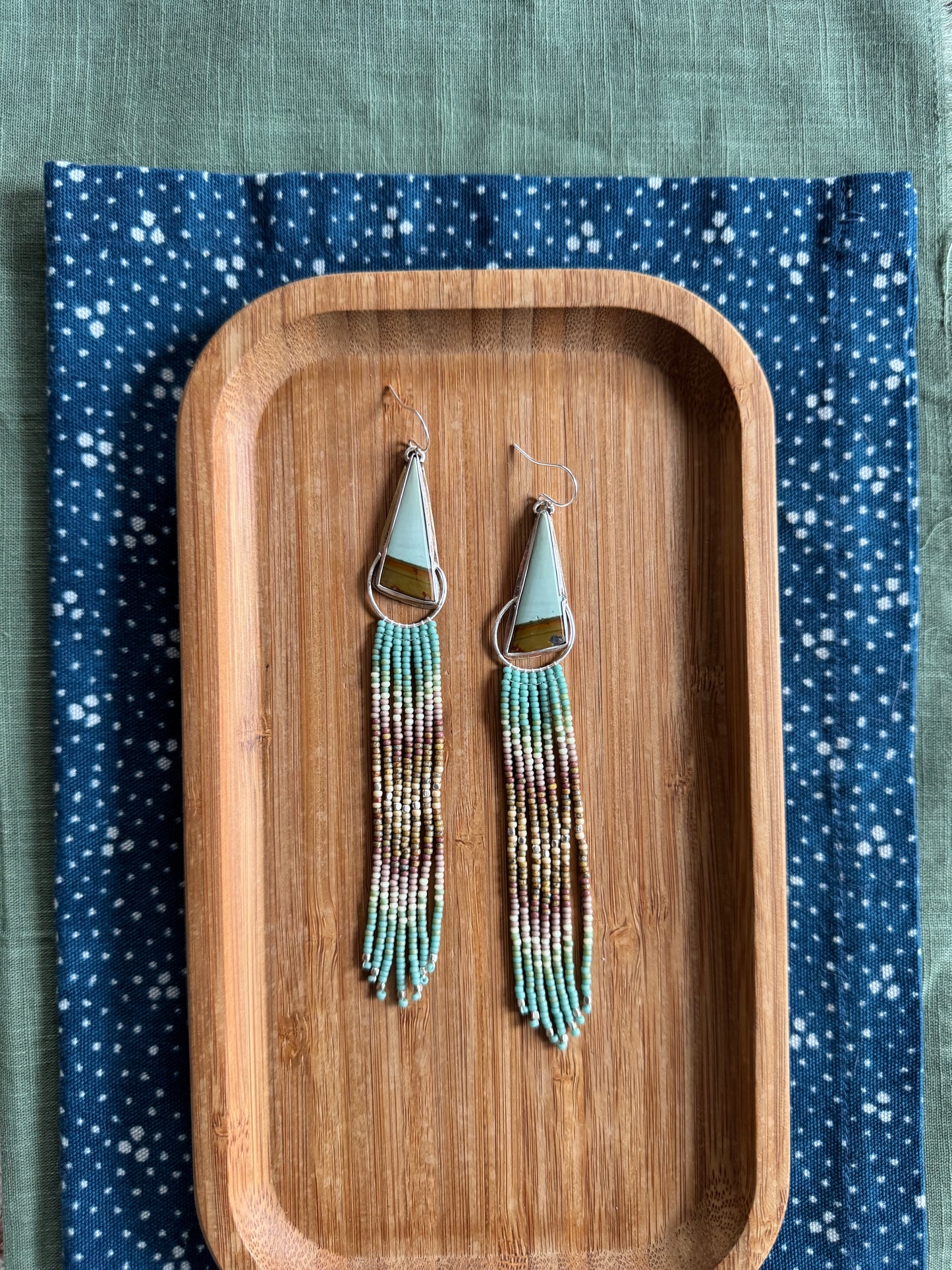 Turquoise Waterfall Fringe Earrings | Sterling Silver + Hand-Beaded Dangles