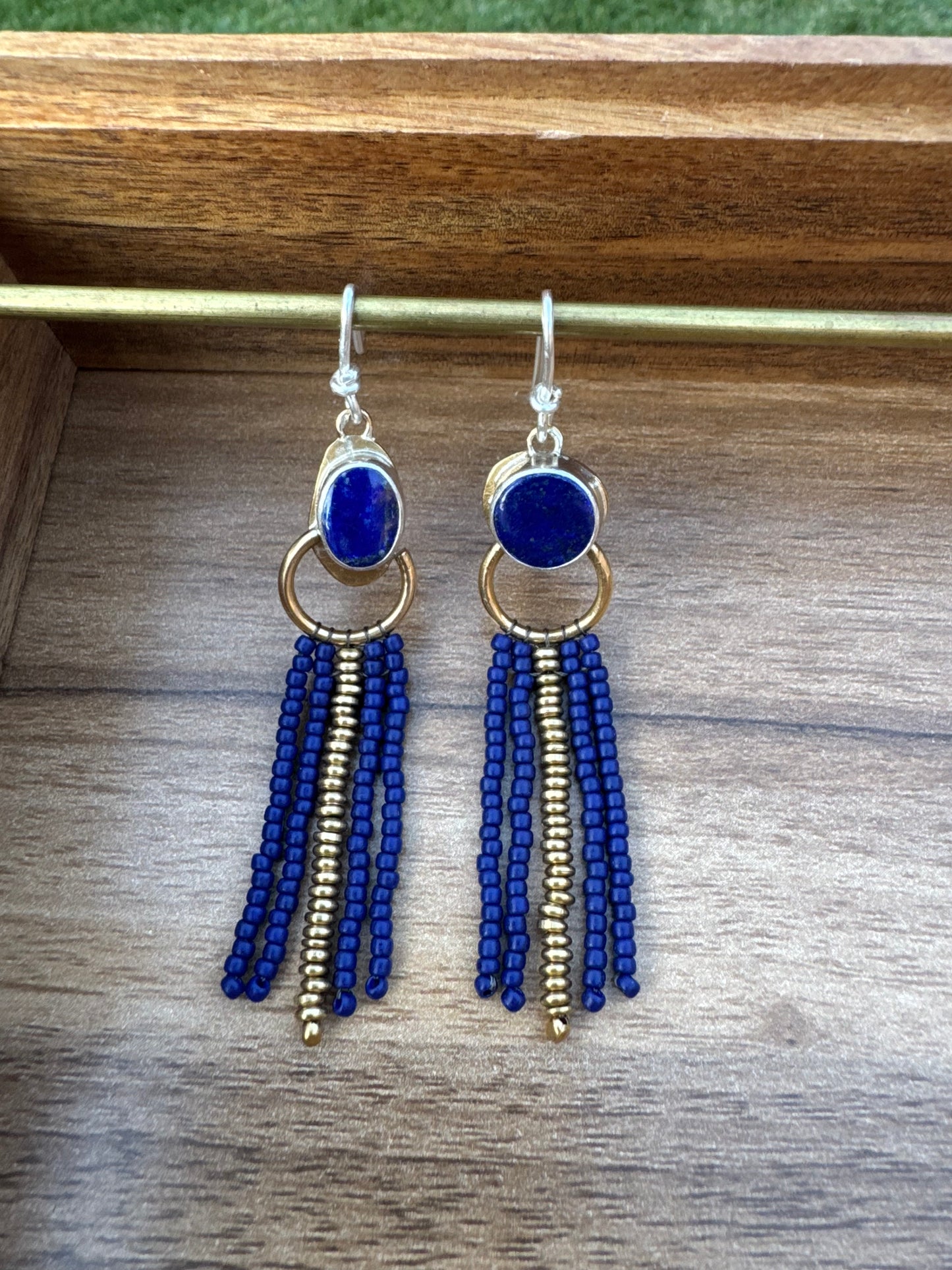 Midnight Lapis Fringe Earrings | Lapis Lazuli Gemstones + Navy Beaded Fringe