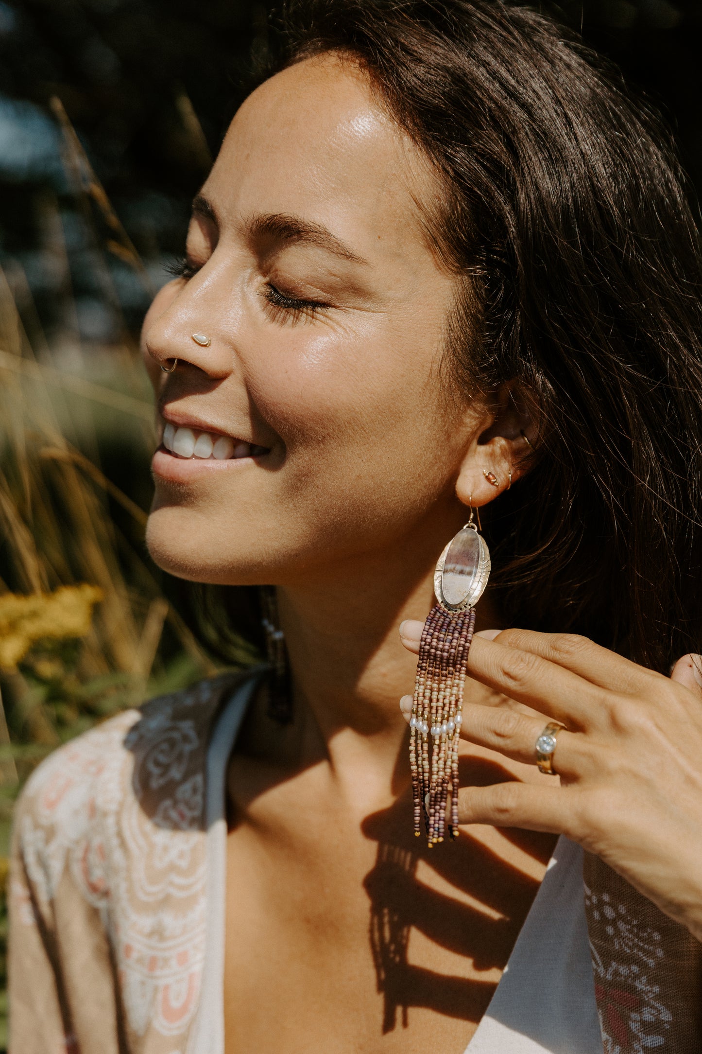 Amethyst Fringe Earrings | Sterling Silver & Hammered Jeweler’s Brass