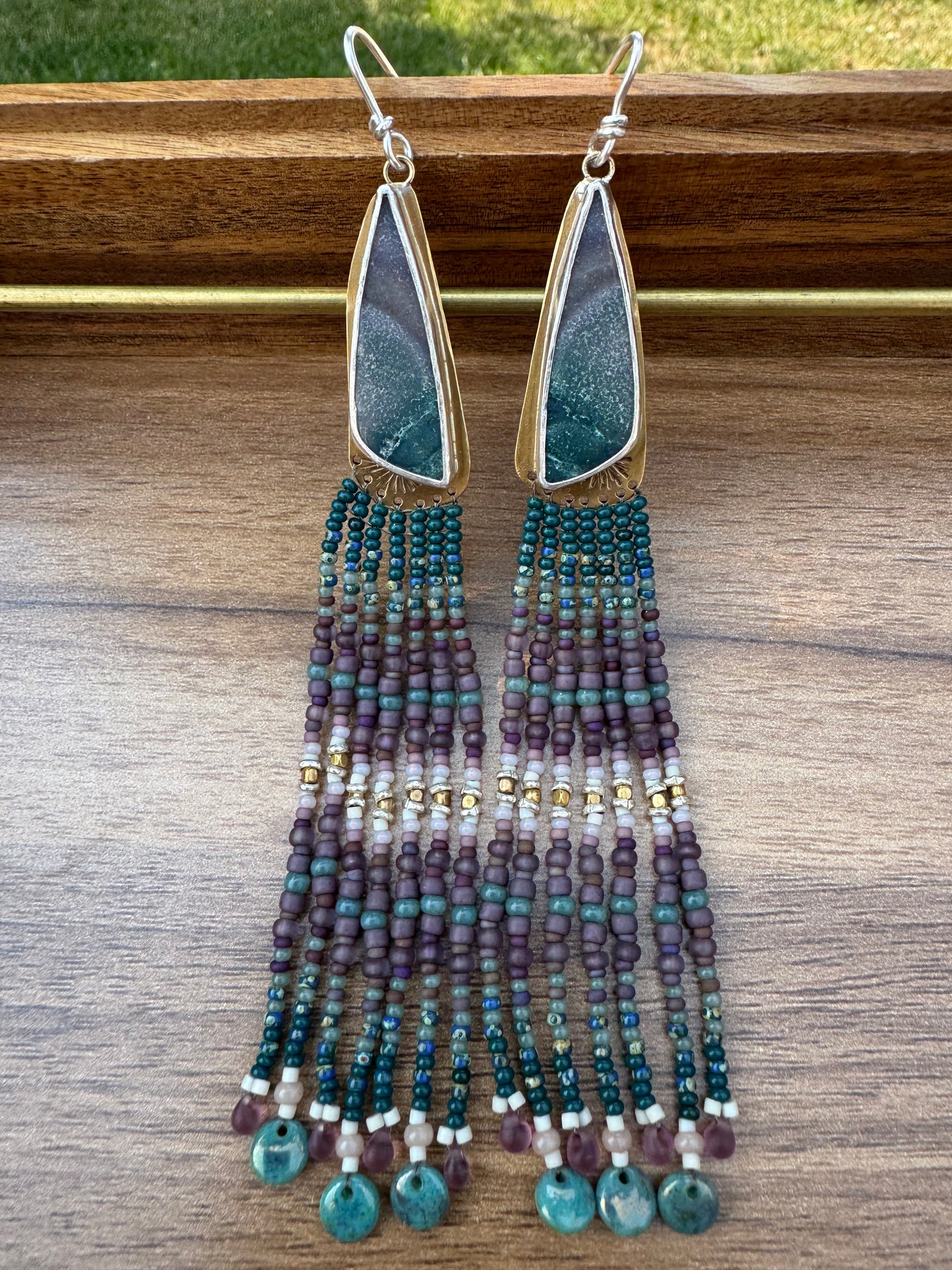 Purple Dawn Mountain Fringe Earrings | Grape Moss Agate Gemstones + Plum Beaded Fringe