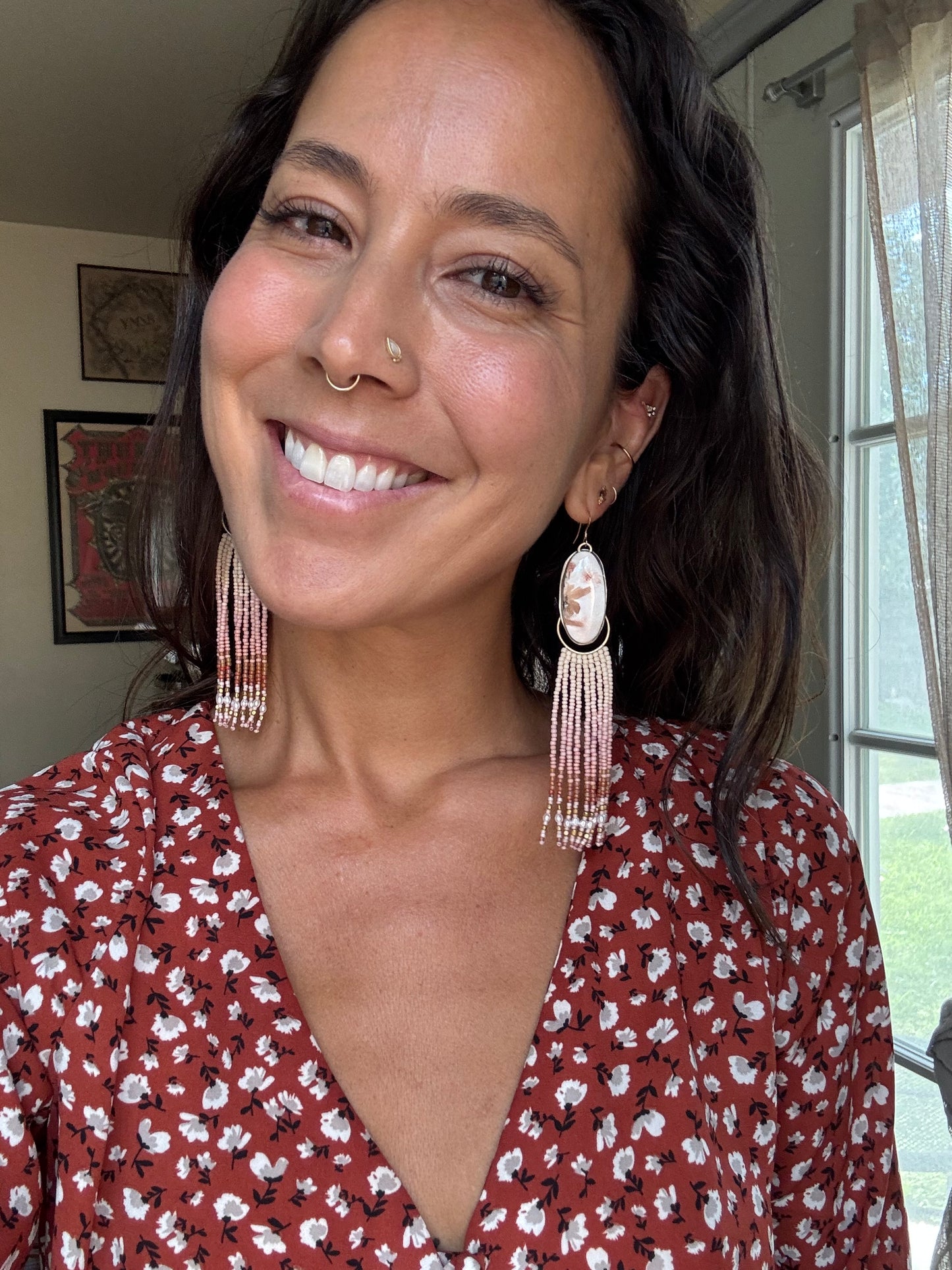 Blush Flower Fringe Earrings | Sterling Silver + Scolocite Gemstones