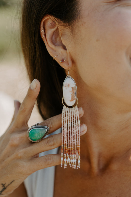 Blush Flower Fringe Earrings | Sterling Silver + Scolocite Gemstones