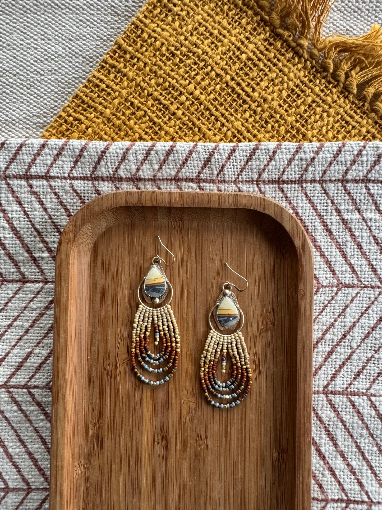Desert Horizon Fringe Earrings | Maligano Jasper + Neutral Beaded Dangles