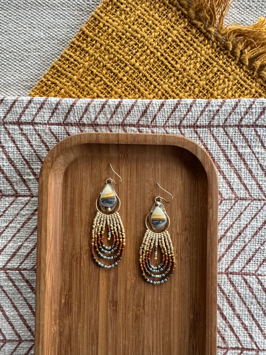 Desert Horizon Fringe Earrings | Maligano Jasper + Neutral Beaded Dangles