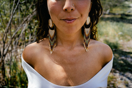 Moonstone Prairie Hoops | Yellow Calcite Gemstones