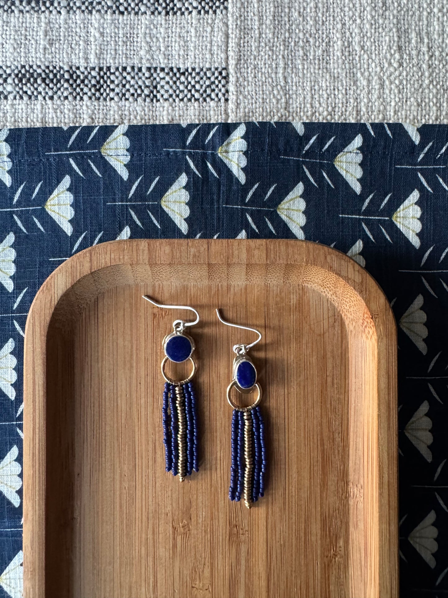 Midnight Lapis Fringe Earrings | Lapis Lazuli Gemstones + Navy Beaded Fringe