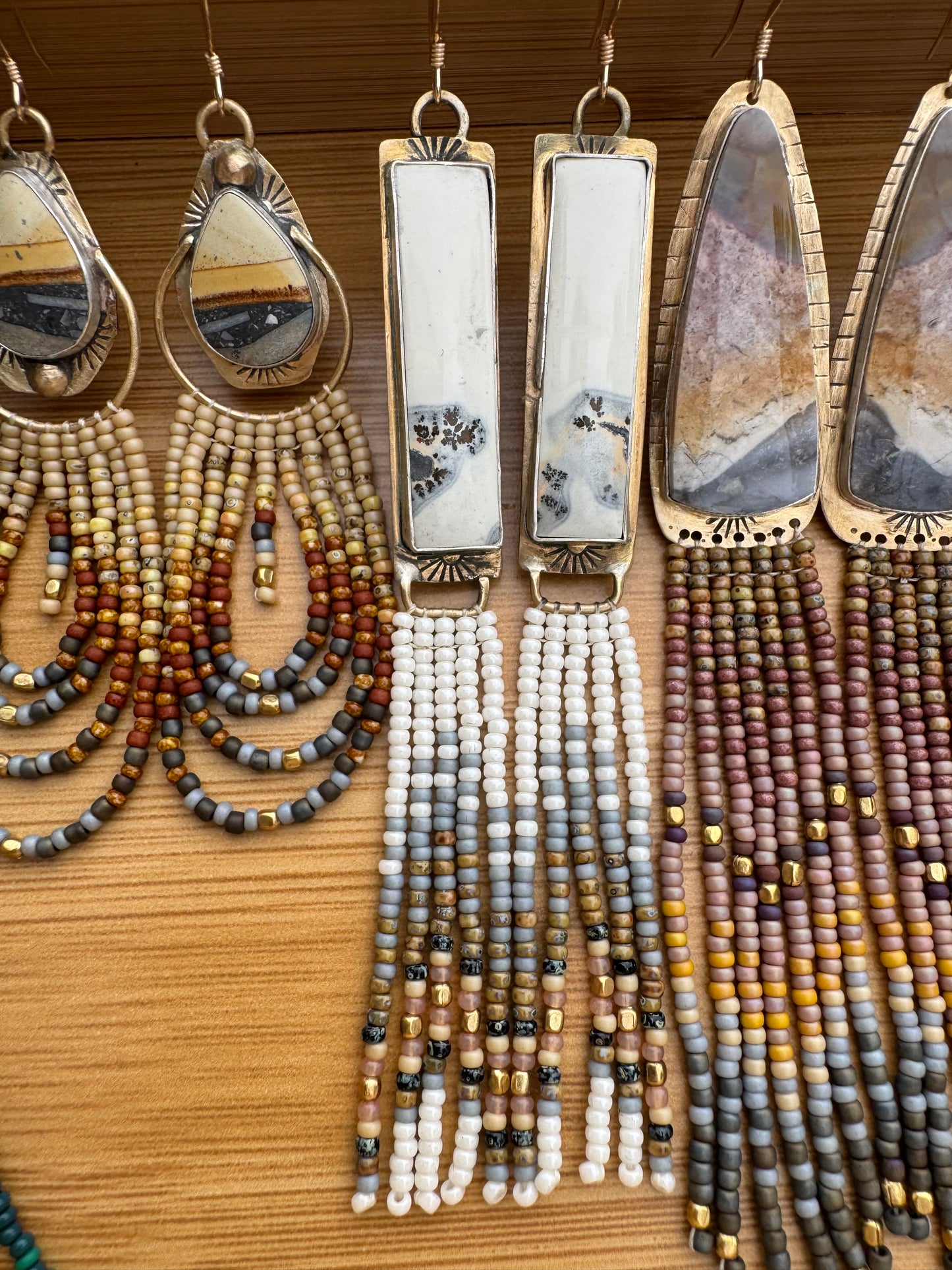 High Plains Fringe Earrings | Jasper + Cream Beaded Dangles