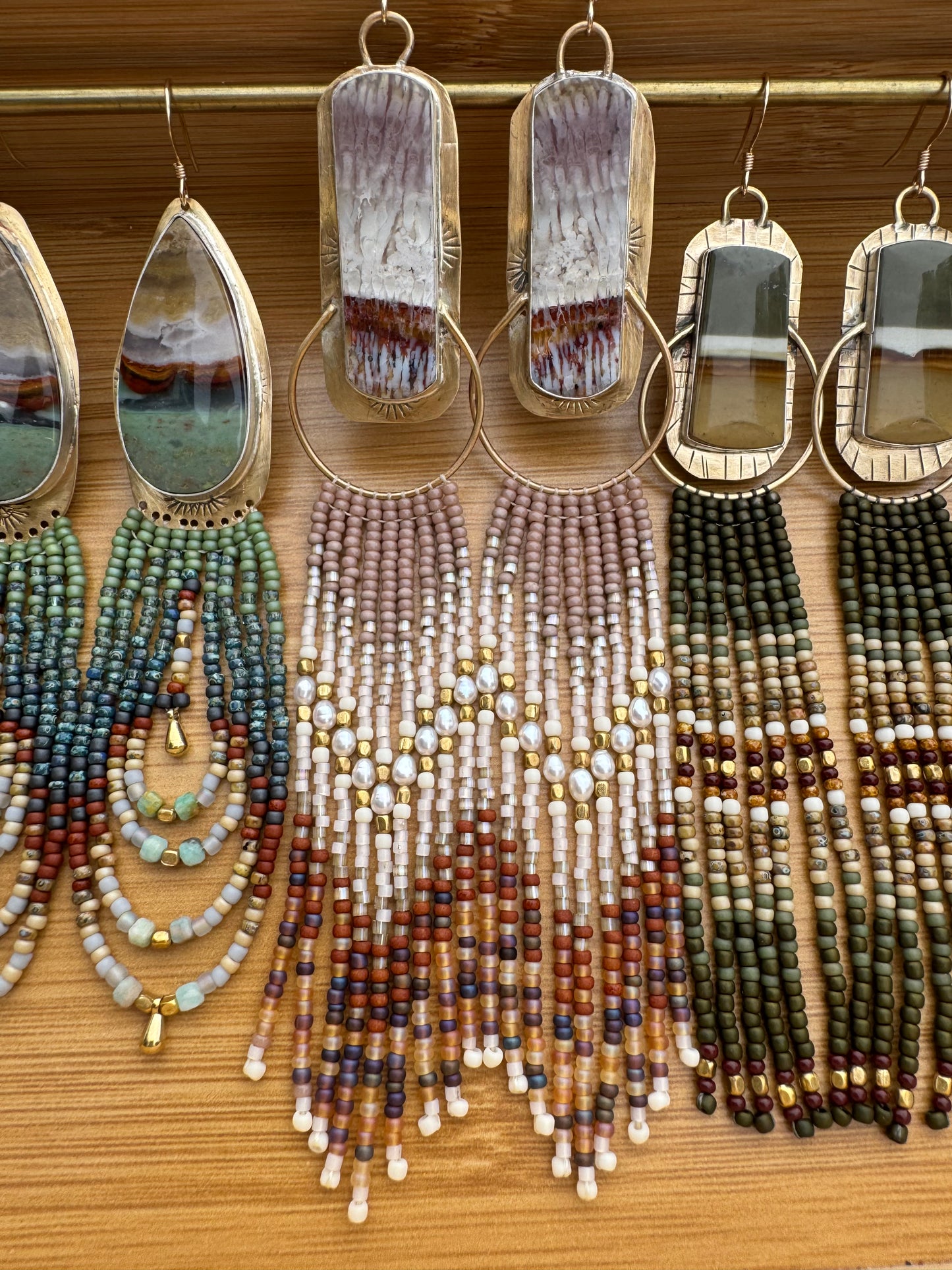 Ancient Horizon Fringe Earrings |  Opalized Gemstones  + Freshwater Pearl Beaded Adornments