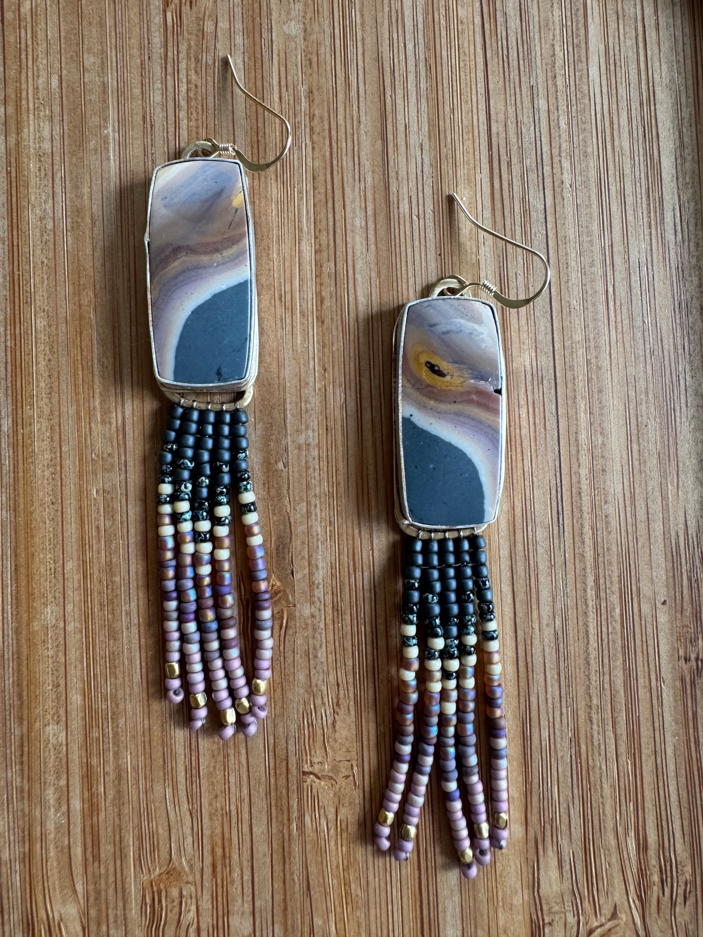 Smoky Mauve Fringe Earrings | Polychrome Jasper + Daily Length Beadwork