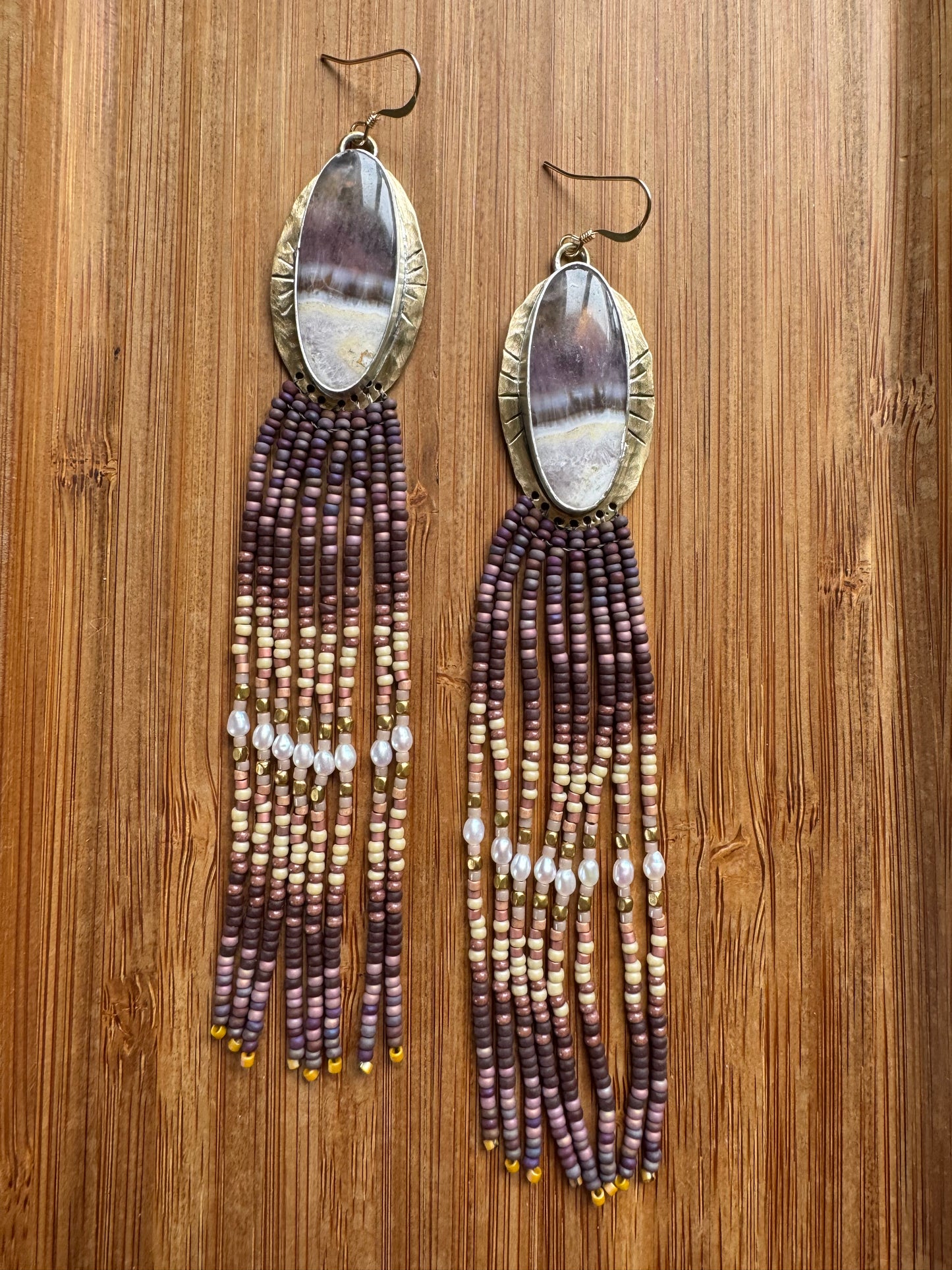 Amethyst Fringe Earrings | Sterling Silver & Hammered Jeweler’s Brass