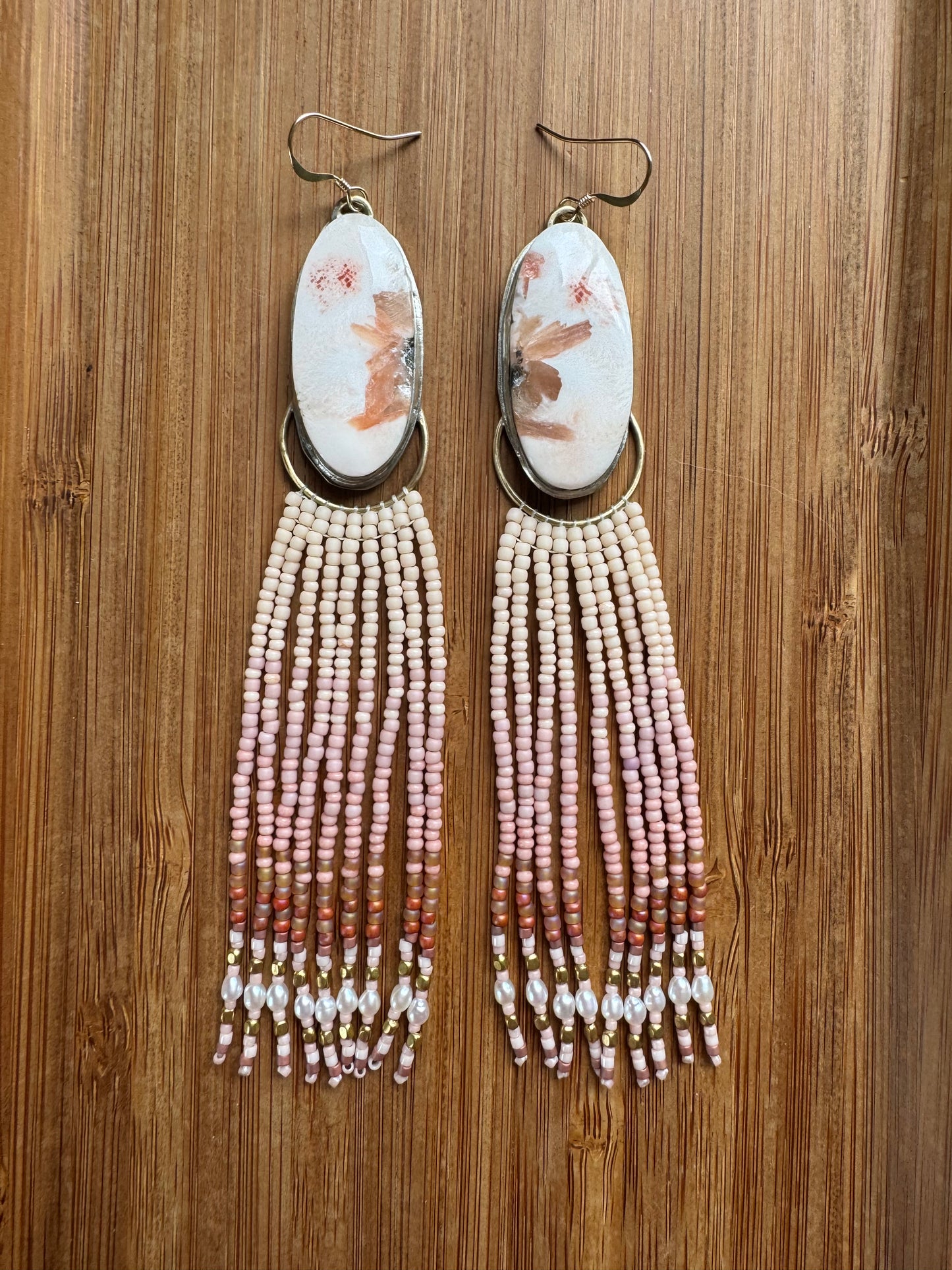 Blush Flower Fringe Earrings | Sterling Silver + Scolocite Gemstones