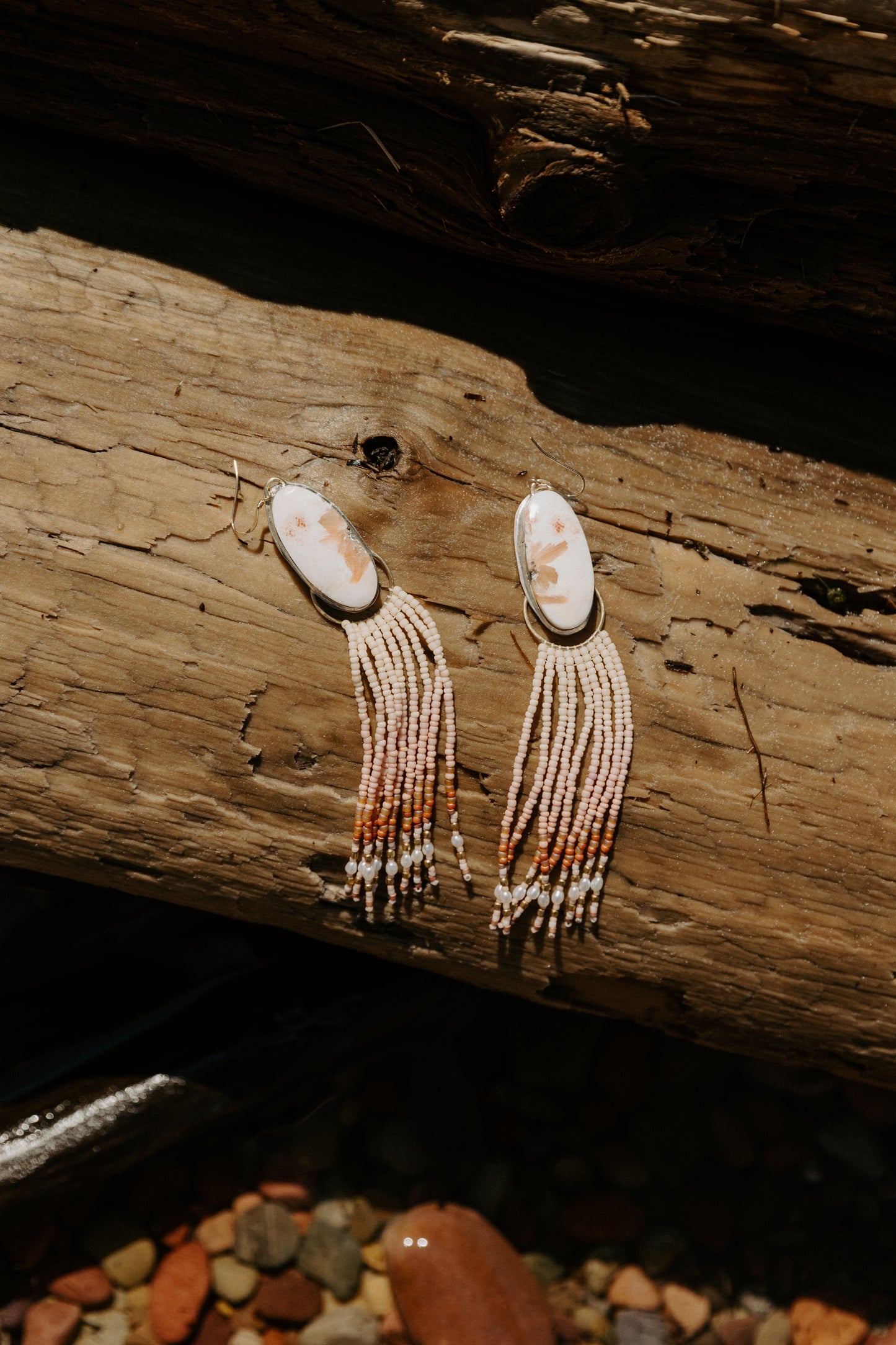 Blush Flower Fringe Earrings | Sterling Silver + Scolocite Gemstones