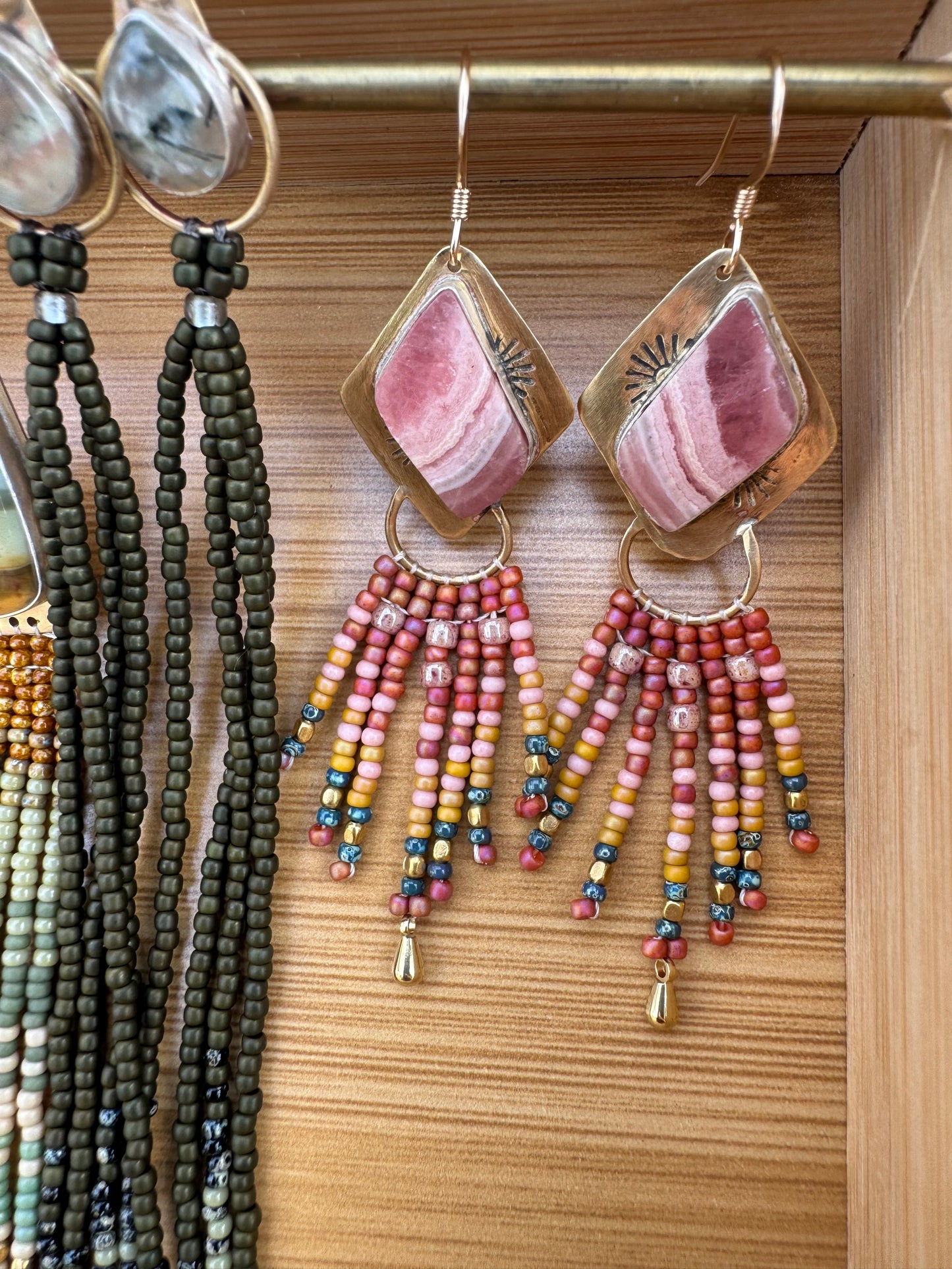 Rosy Canyon Dangles |  Rhodochrosite Chevron Gemstones