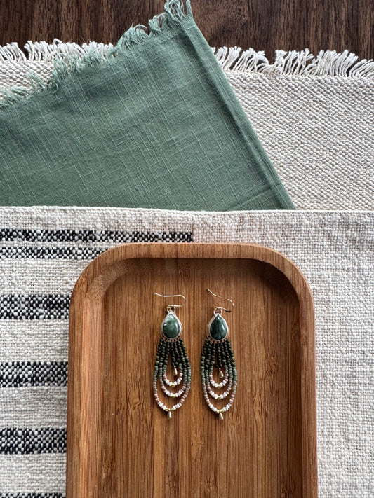 Nightfall Bloom Fringe Earrings | Seraphinite + Dark Floral Beaded Dangles