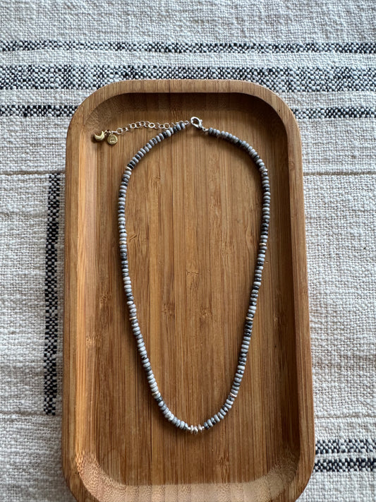 Storm Grey Beaded Necklace | Silver Lace Agate Gemstone Beads
