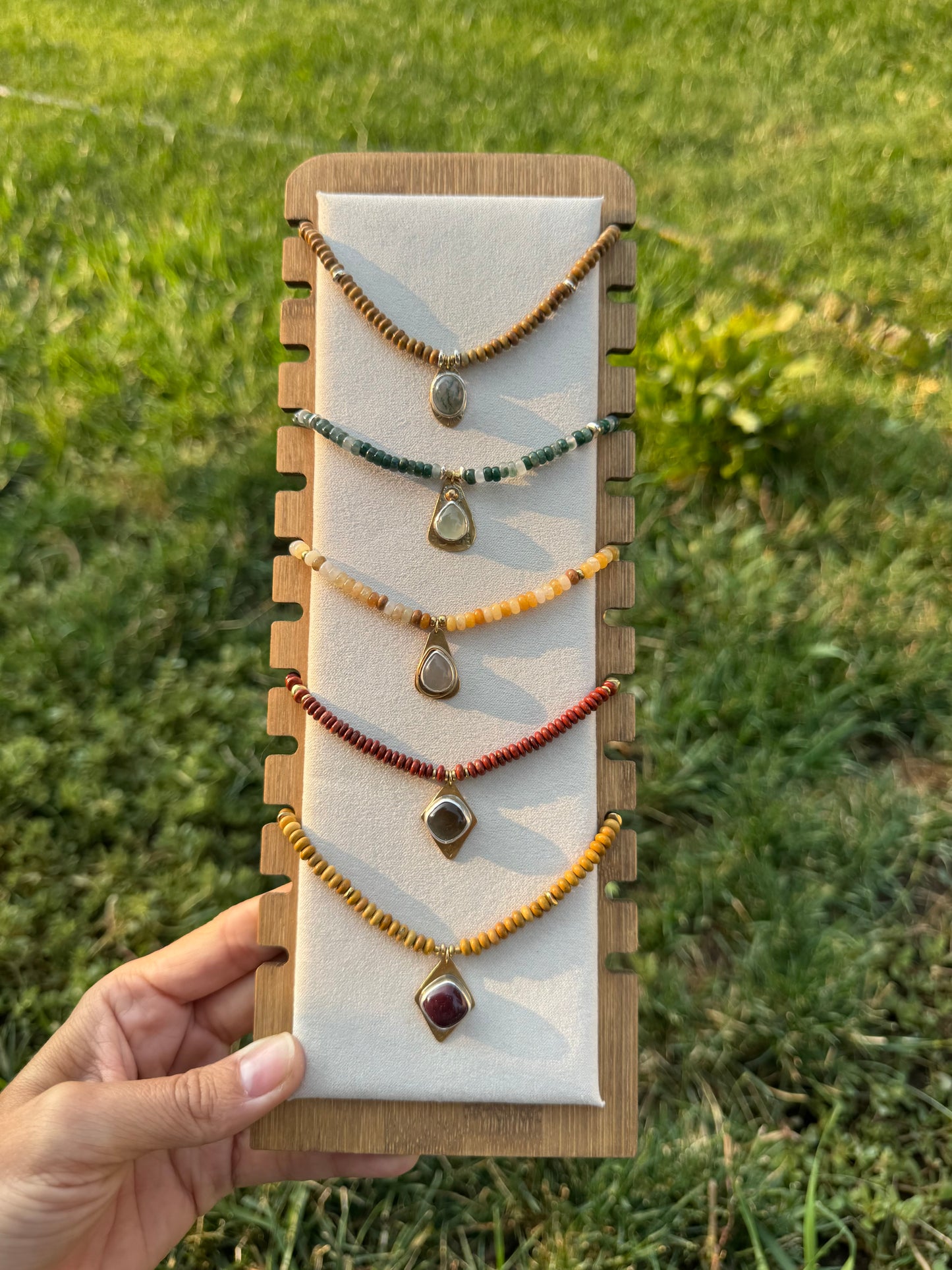Ember Beaded Necklace | Smoky Quartz Gemstone + Red Jasper Gemstone Beads