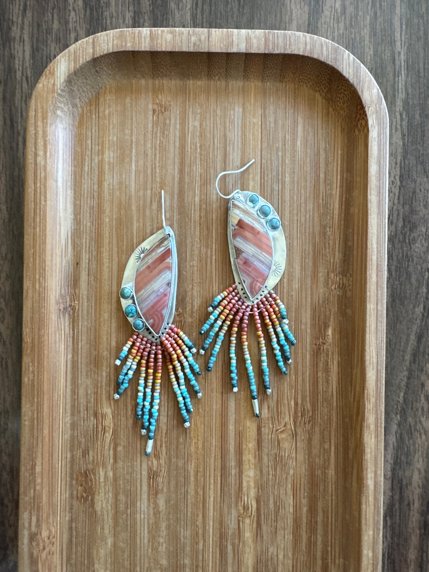 Desert Wildflower | Crazy Lace Agate + Tibetan Turquoise + Sterling Silver Earrings