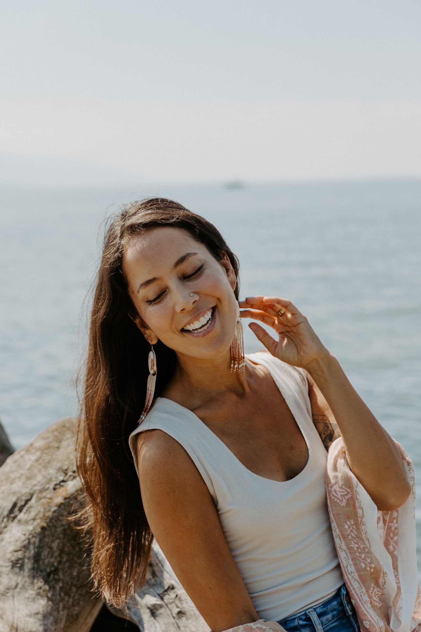 Blush Flower Fringe Earrings | Sterling Silver + Scolocite Gemstones