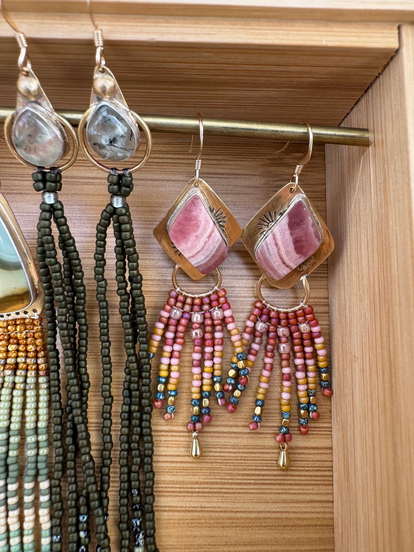 Rosy Canyon Dangles |  Rhodochrosite Chevron Gemstones