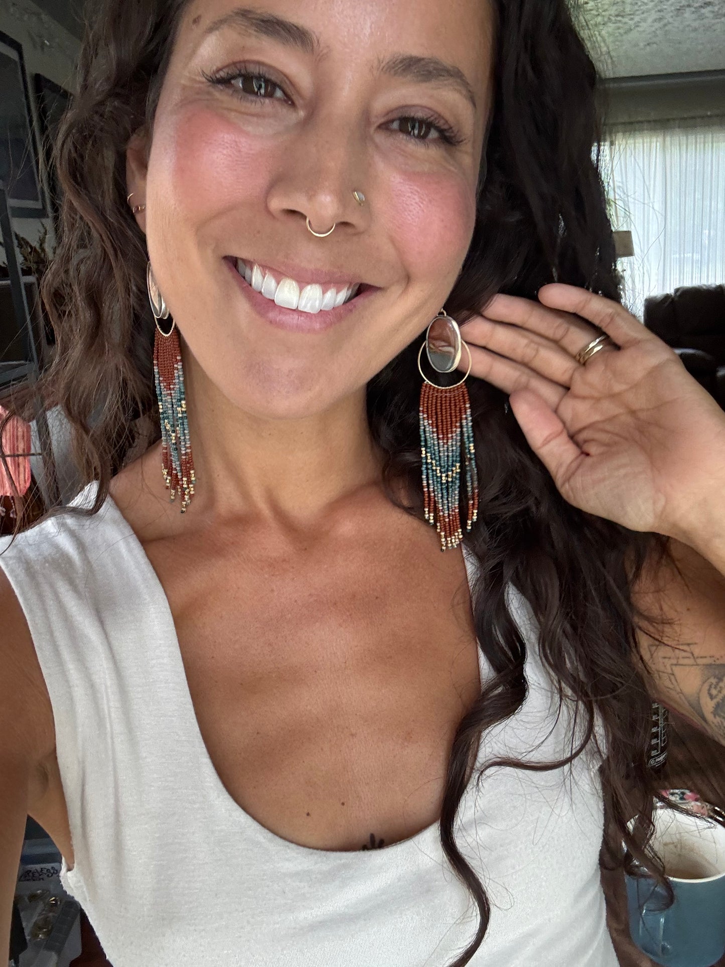 Polychrome Jasper Terracotta Fringe Earrings | Sterling Silver + Jasper