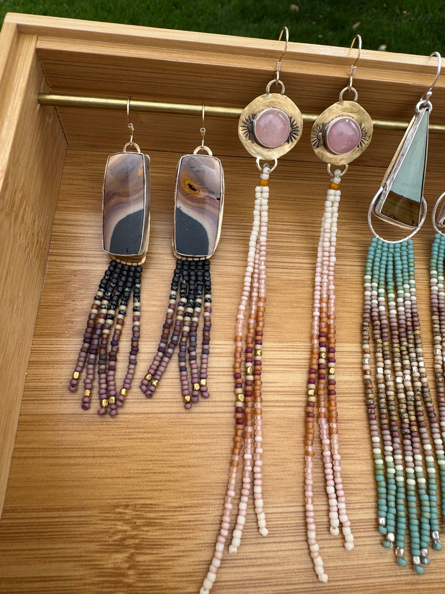 Smoky Mauve Fringe Earrings | Polychrome Jasper + Daily Length Beadwork