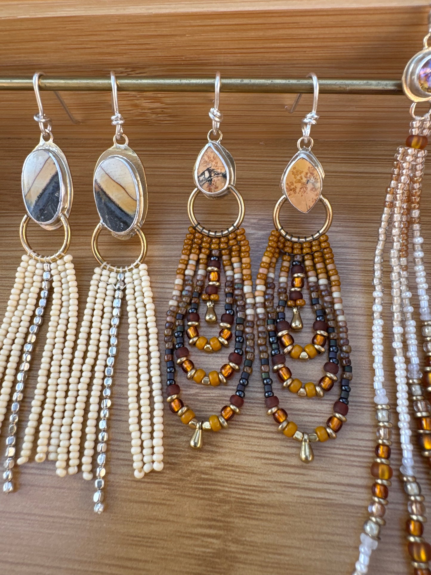 Amber Trail Fringe Earrings | Maligano Jasper Gemstones + Amber Beaded Fringe