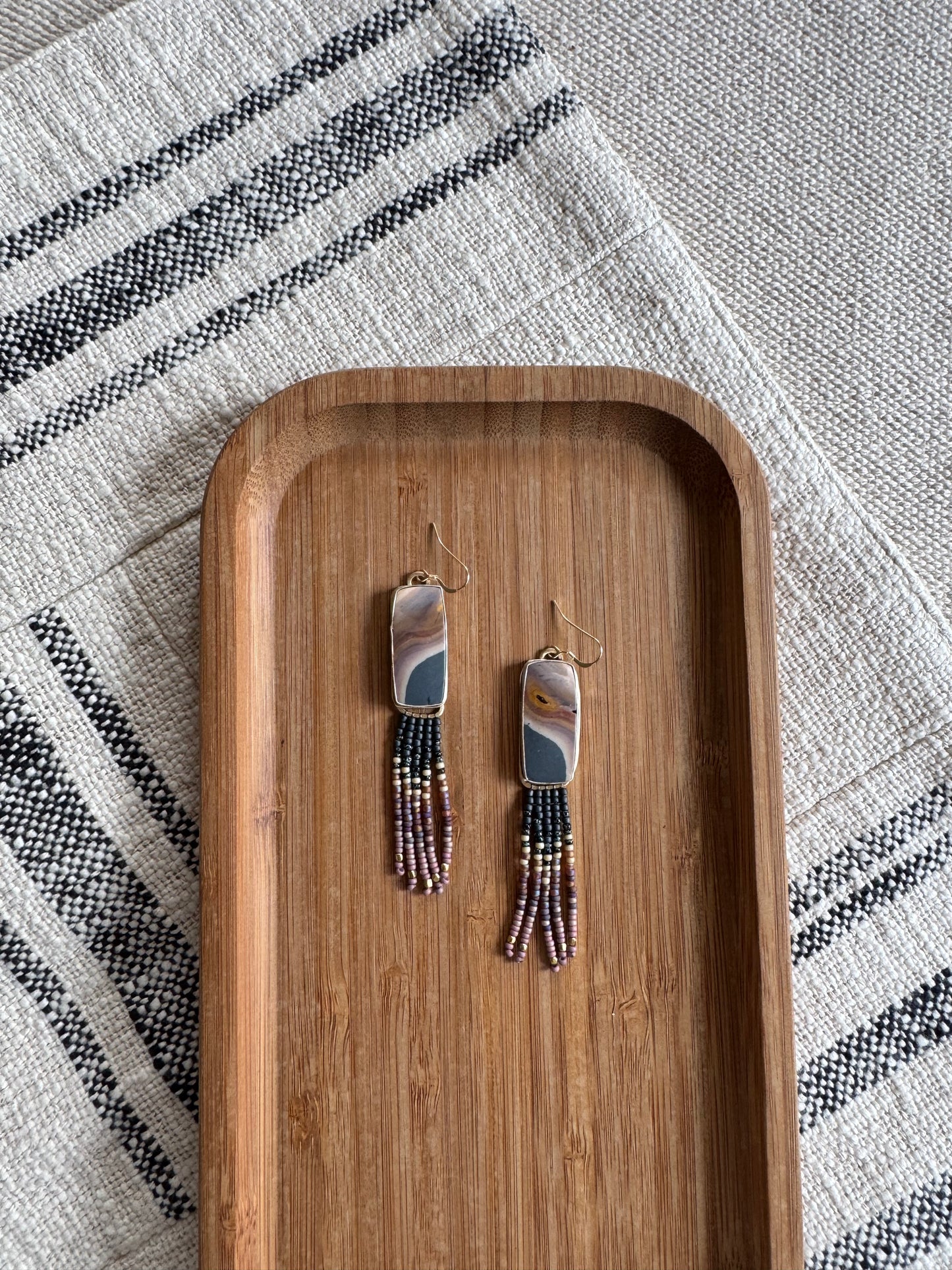 Smoky Mauve Fringe Earrings | Polychrome Jasper + Daily Length Beadwork