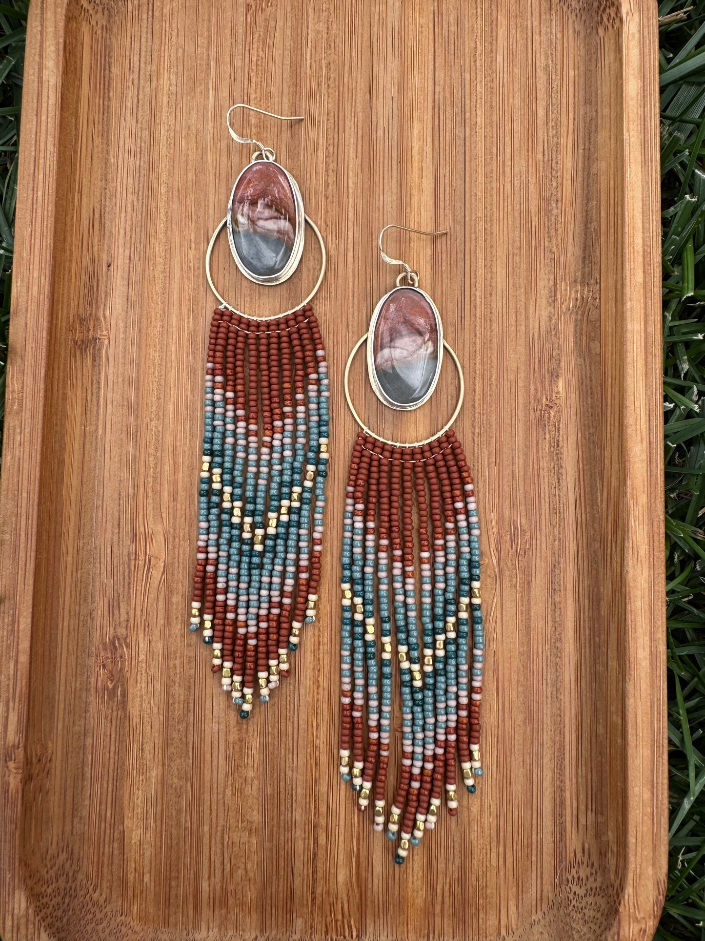 Polychrome Jasper Terracotta Fringe Earrings | Sterling Silver + Jasper