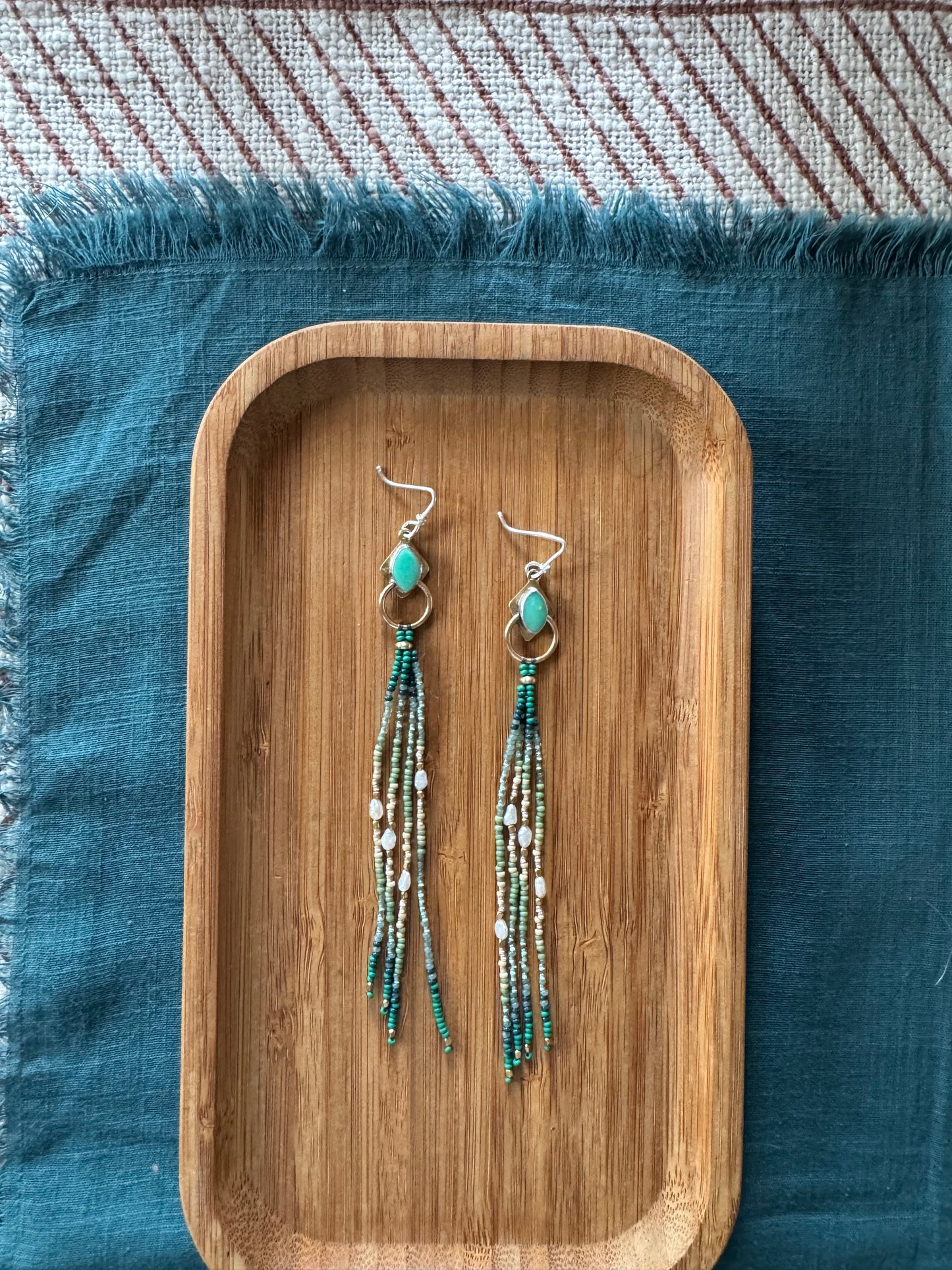 Emerald Trail Fringe Earrings | Chrysoprase Gemstones + Green Beaded Fringe