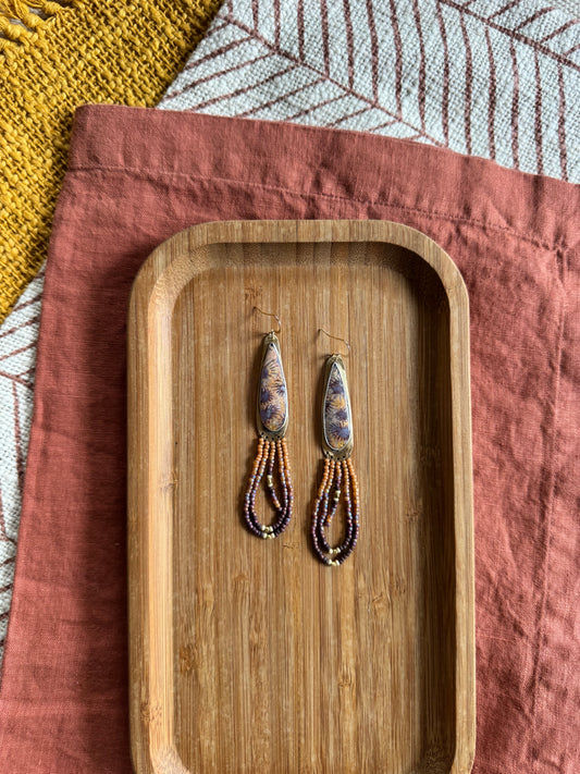 Psychedelic Lilac Horizon Loop Earrings | Fossilized Coral + Mauve Beadwork