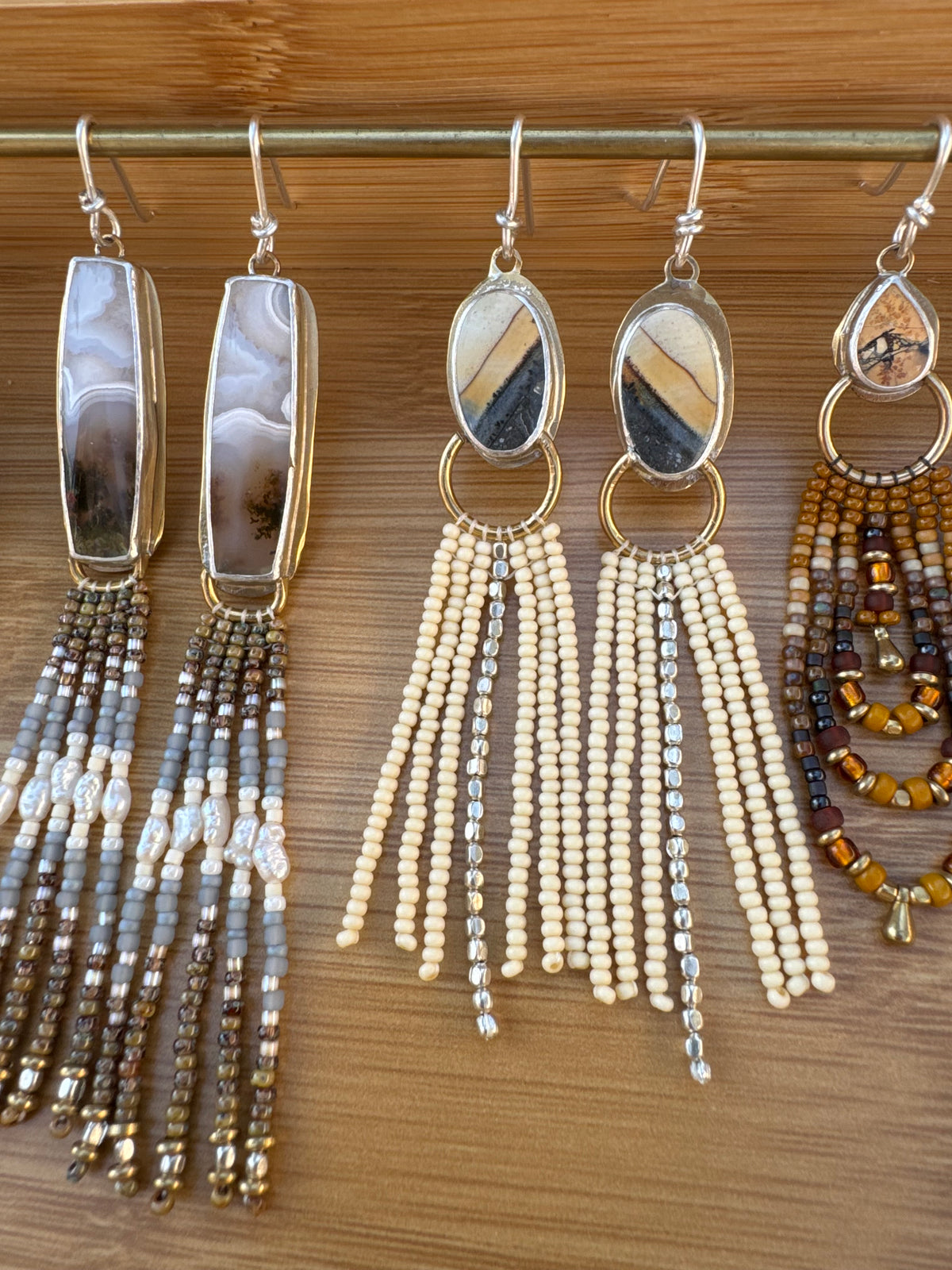 Ivory Fringe Earrings | Maligano Jasper Gemstones