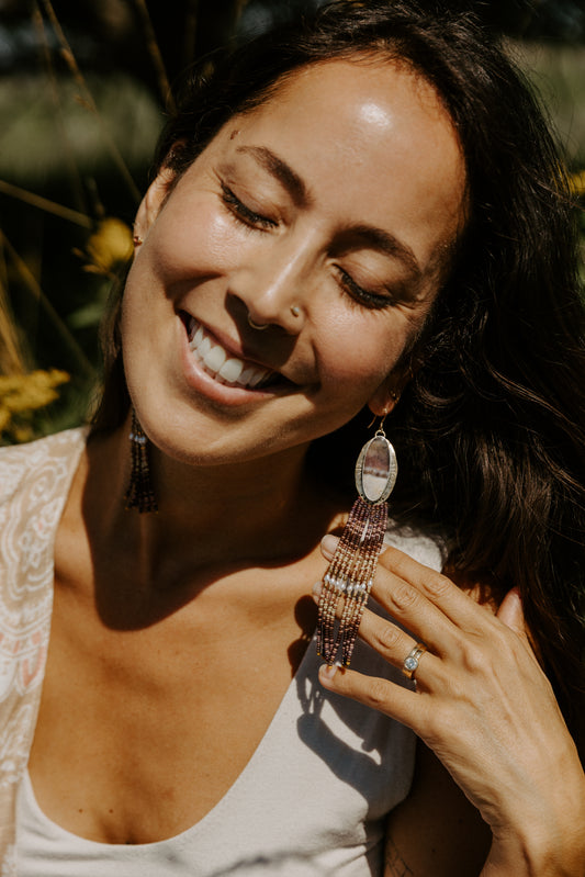 Amethyst Fringe Earrings | Sterling Silver & Hammered Jeweler’s Brass