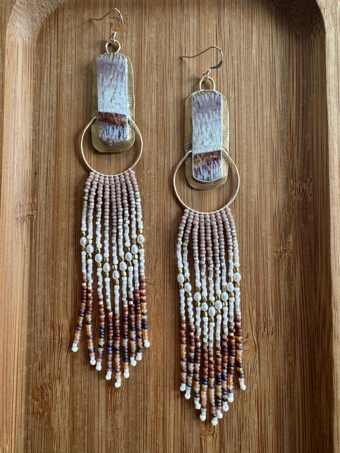 Ancient Horizon Fringe Earrings |  Opalized Gemstones  + Freshwater Pearl Beaded Adornments