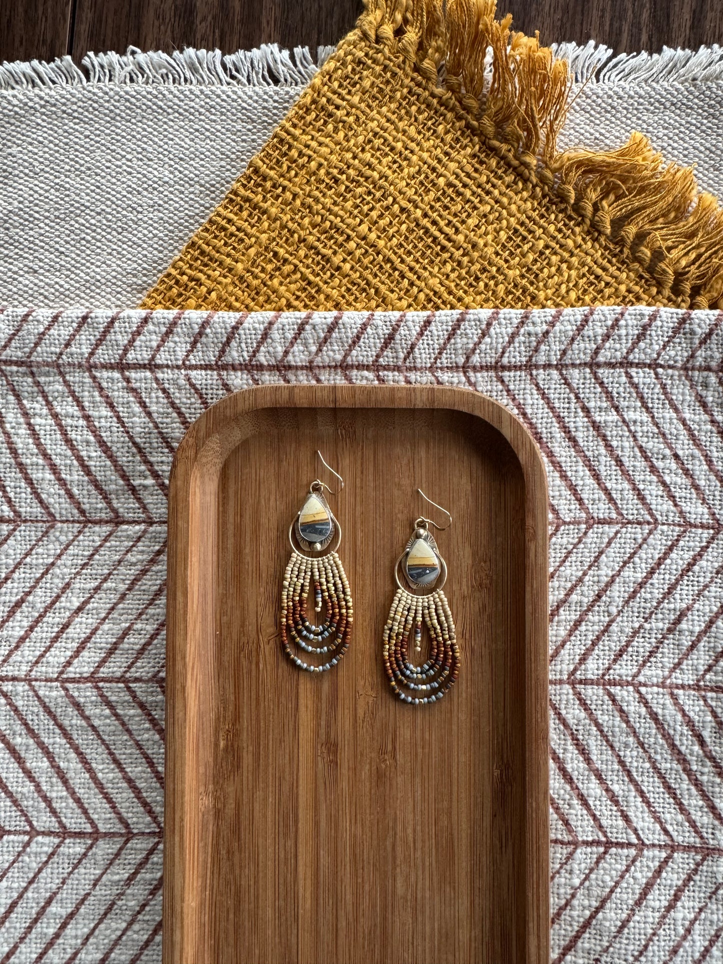 Desert Horizon Fringe Earrings | Maligano Jasper + Neutral Beaded Dangles