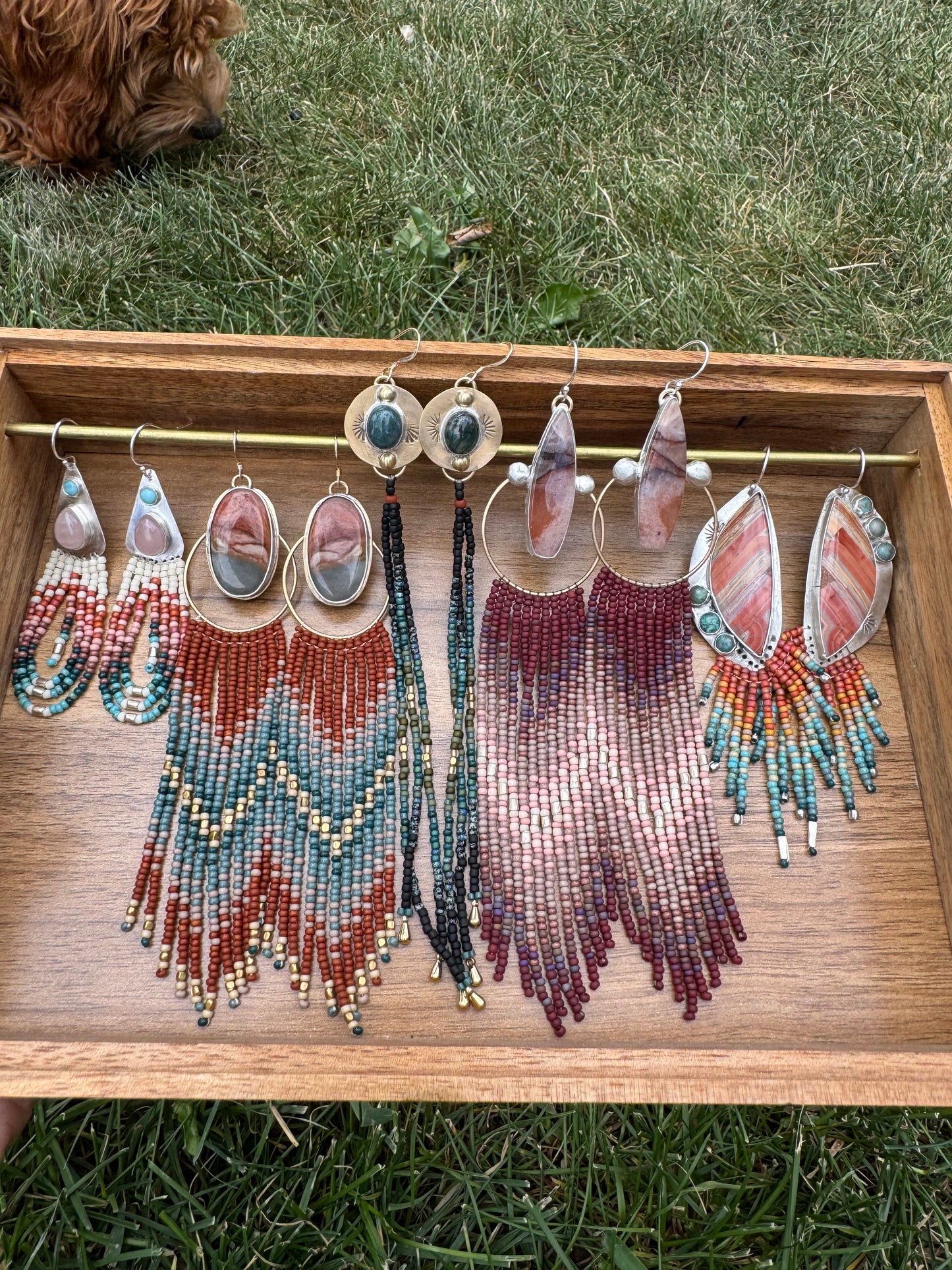 Moss Agate Gold Coin Fringe Earrings | Sterling Silver + Jasper